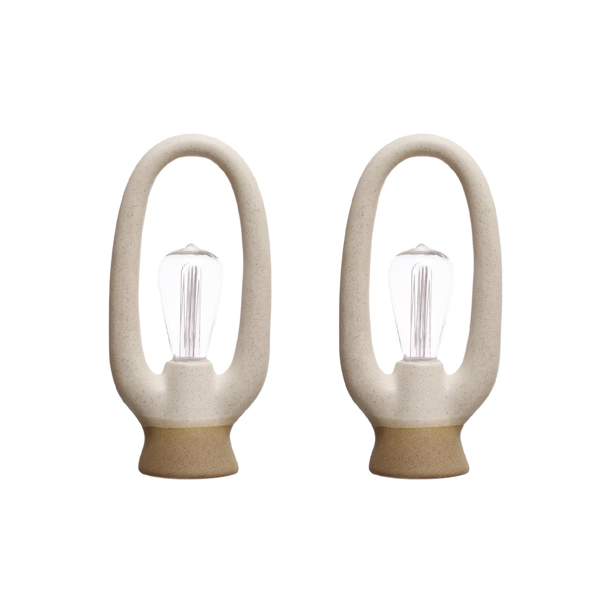 Bloomingville 12.5 Inches Stoneware LED Light with Reactive Glaze for Home and Office, White