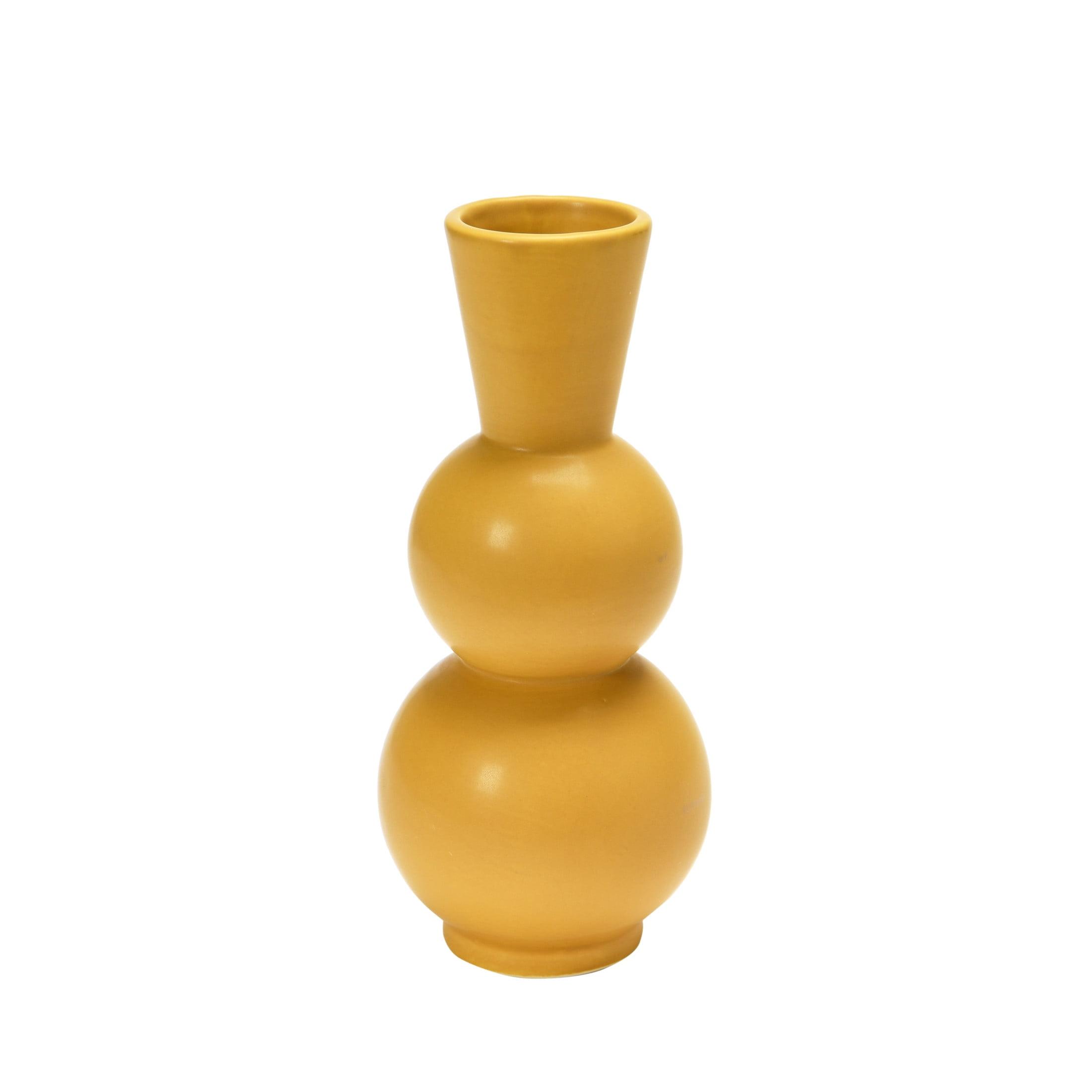 Artistic Mustard Stoneware Vase for Elegant Tabletop Decor