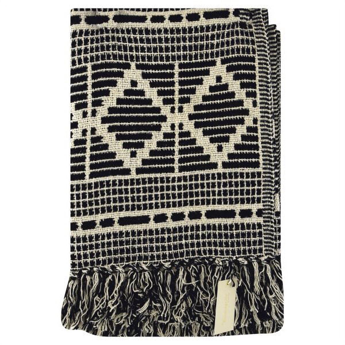 Bloomingville Black & Beige Woven Cotton Blend Blanket with Fringe Throw, Black