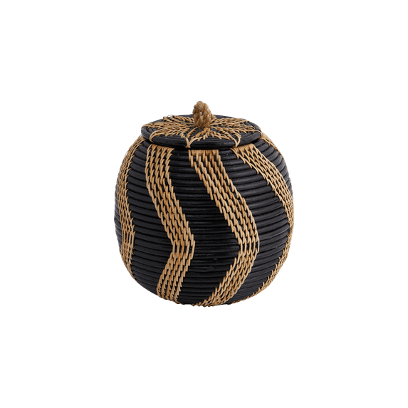 Bloomingville Decorative Handwoven Rattan Storage Basket Storage with Lid, Natural and Black