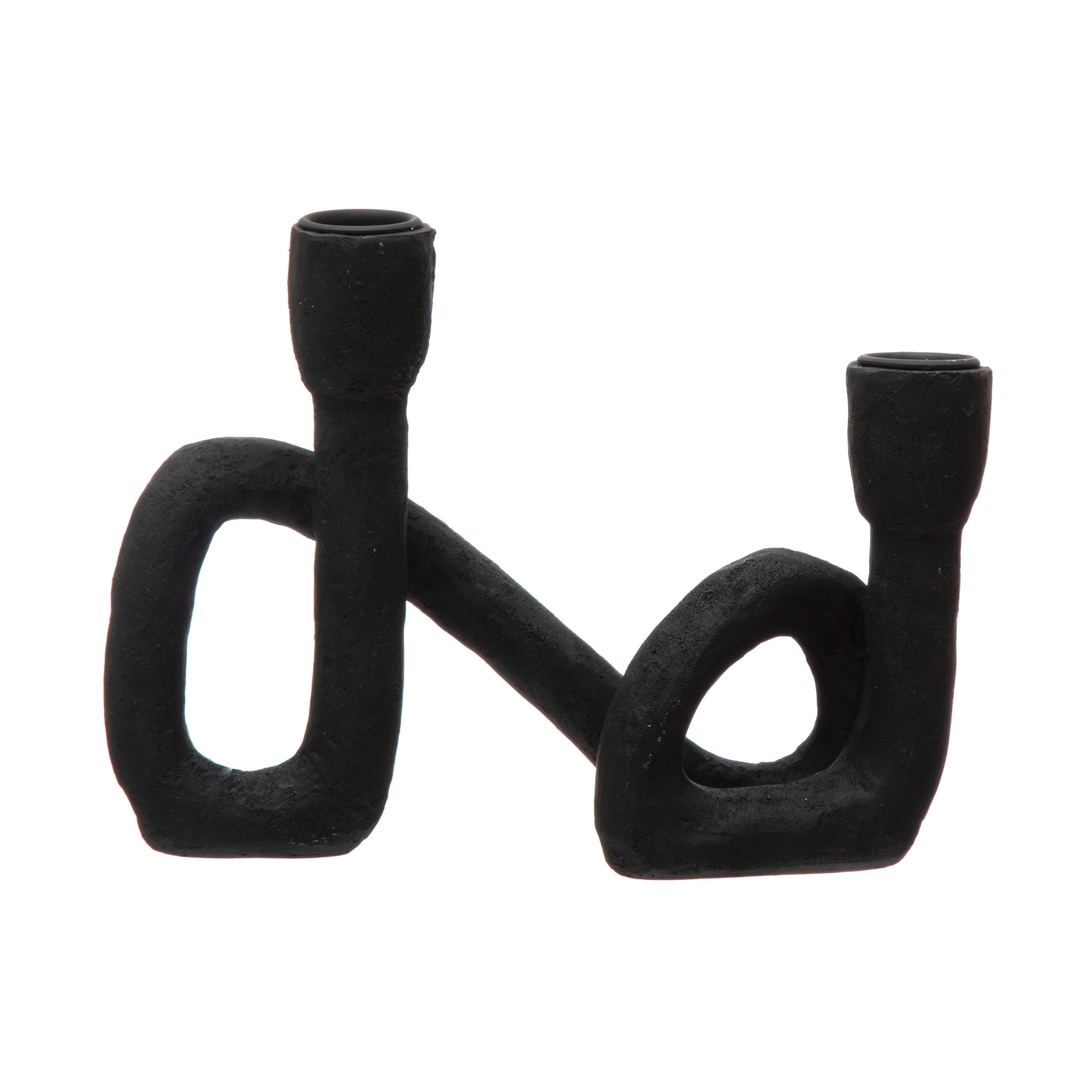 Black Resin Double Taper Candle Holder with Sculptural Design