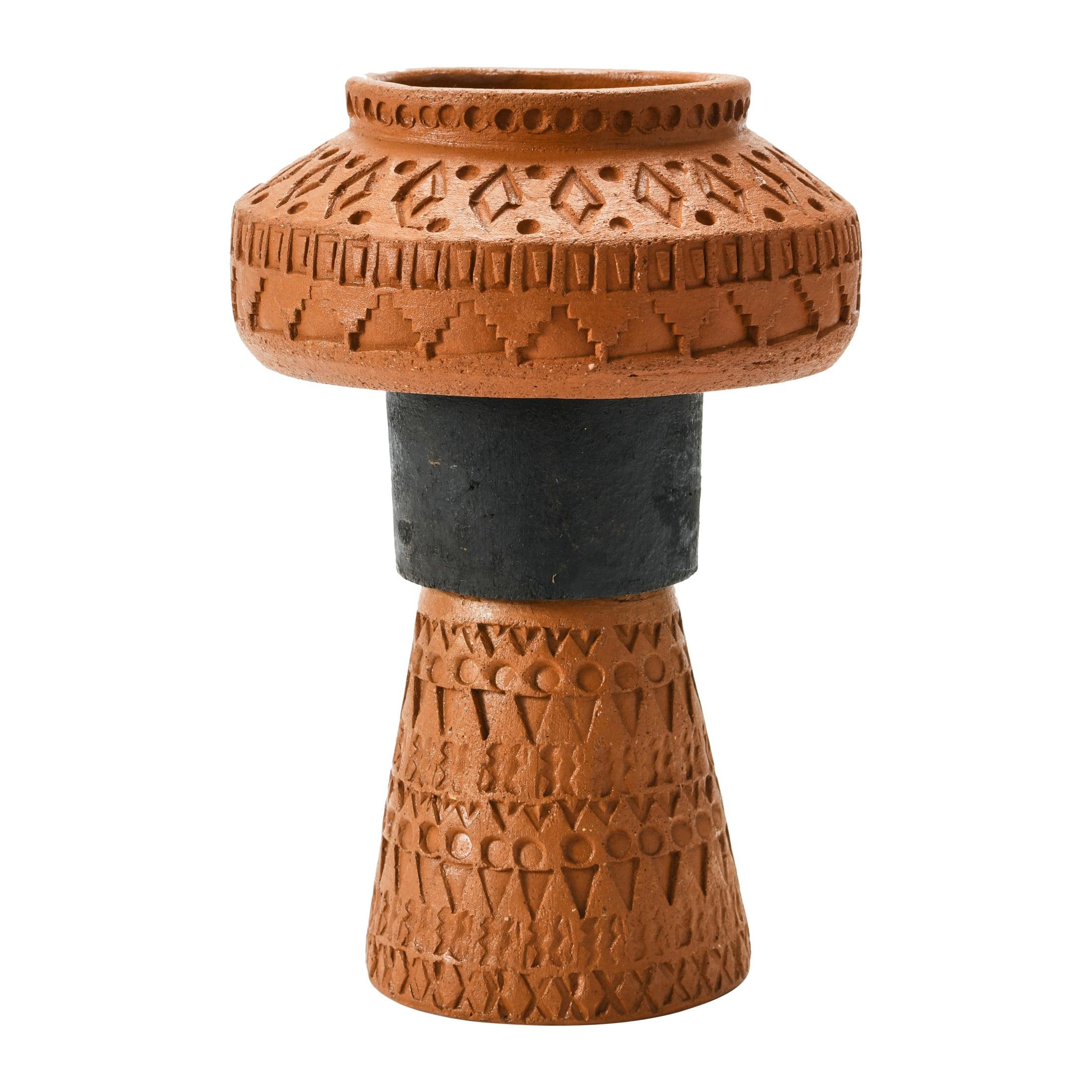 Storied Home Handmade Debossed Terra-cotta Vase, Terra-cotta Color & Black