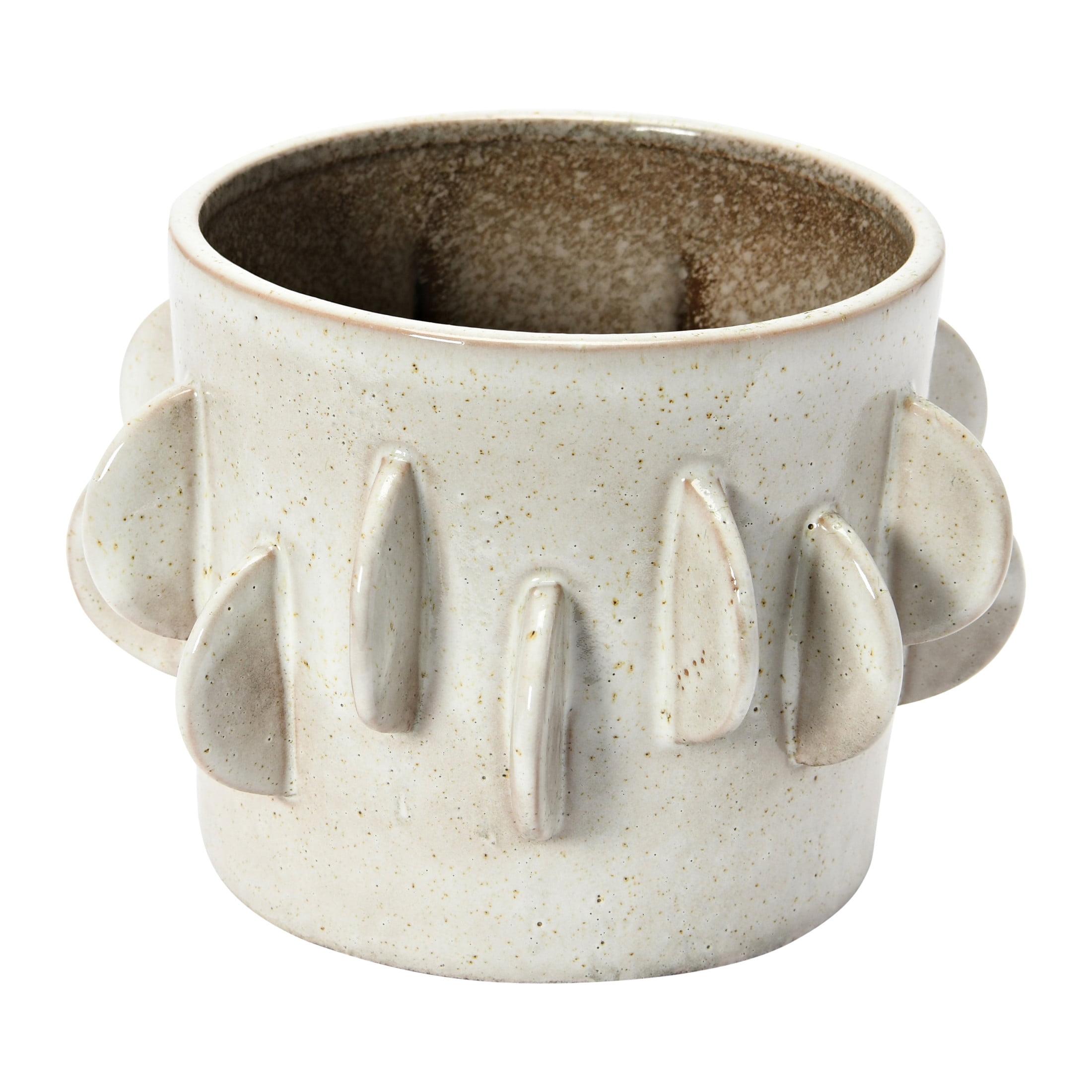 Handmade White Stoneware Planter with Reactive Glaze Finish