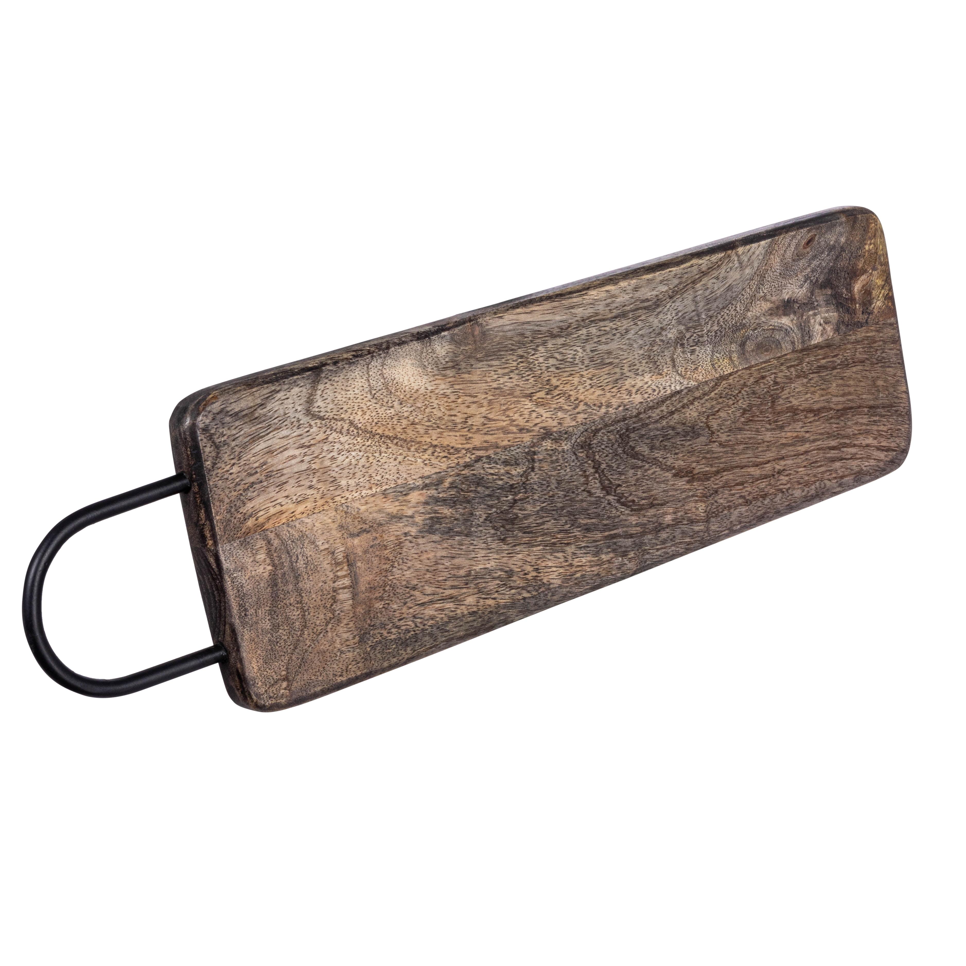 Rectangular Mango Wood Cutting Board with Black Metal Handle