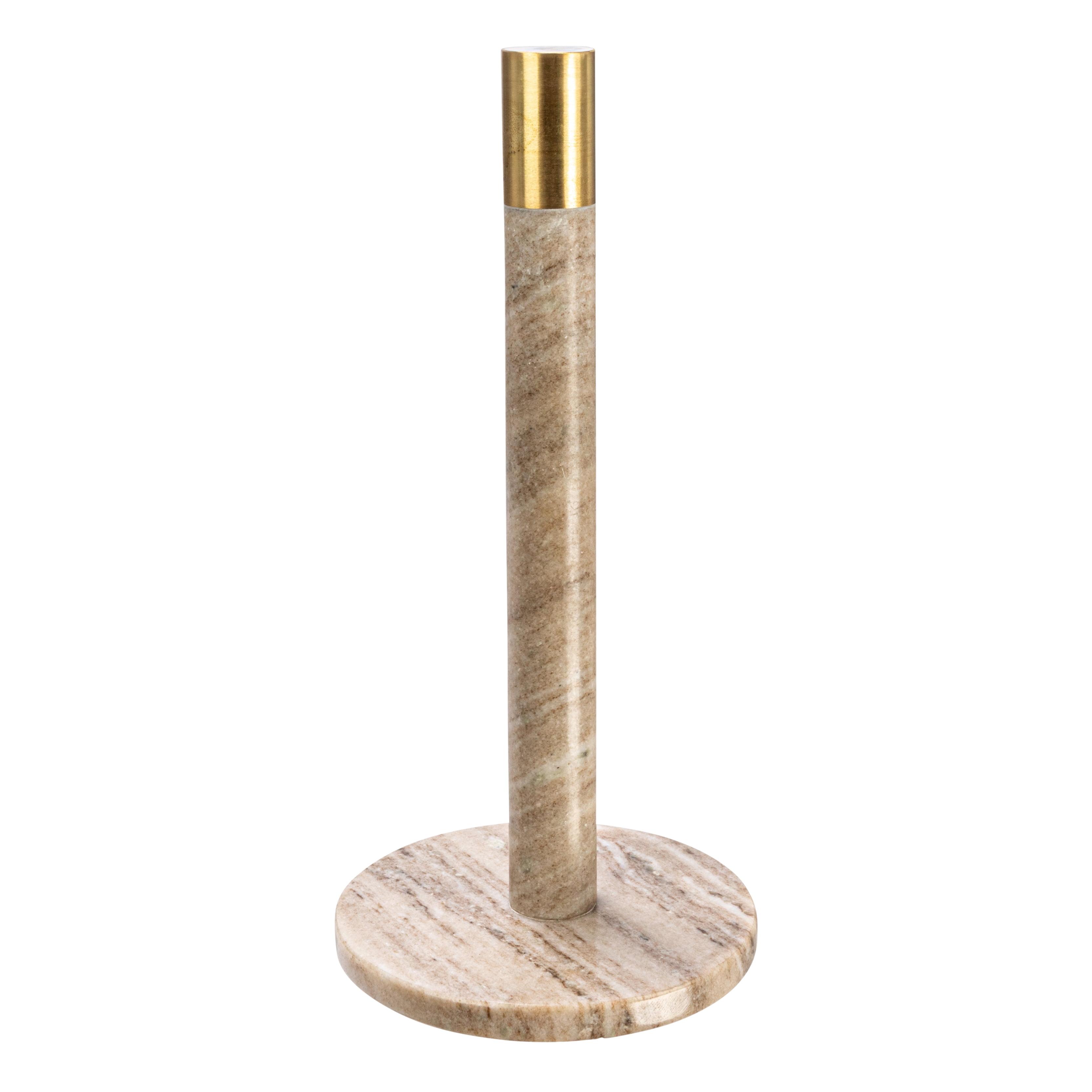 Bloomingville Modern Marble Paper Towel Holder with Brass Detail, Beige