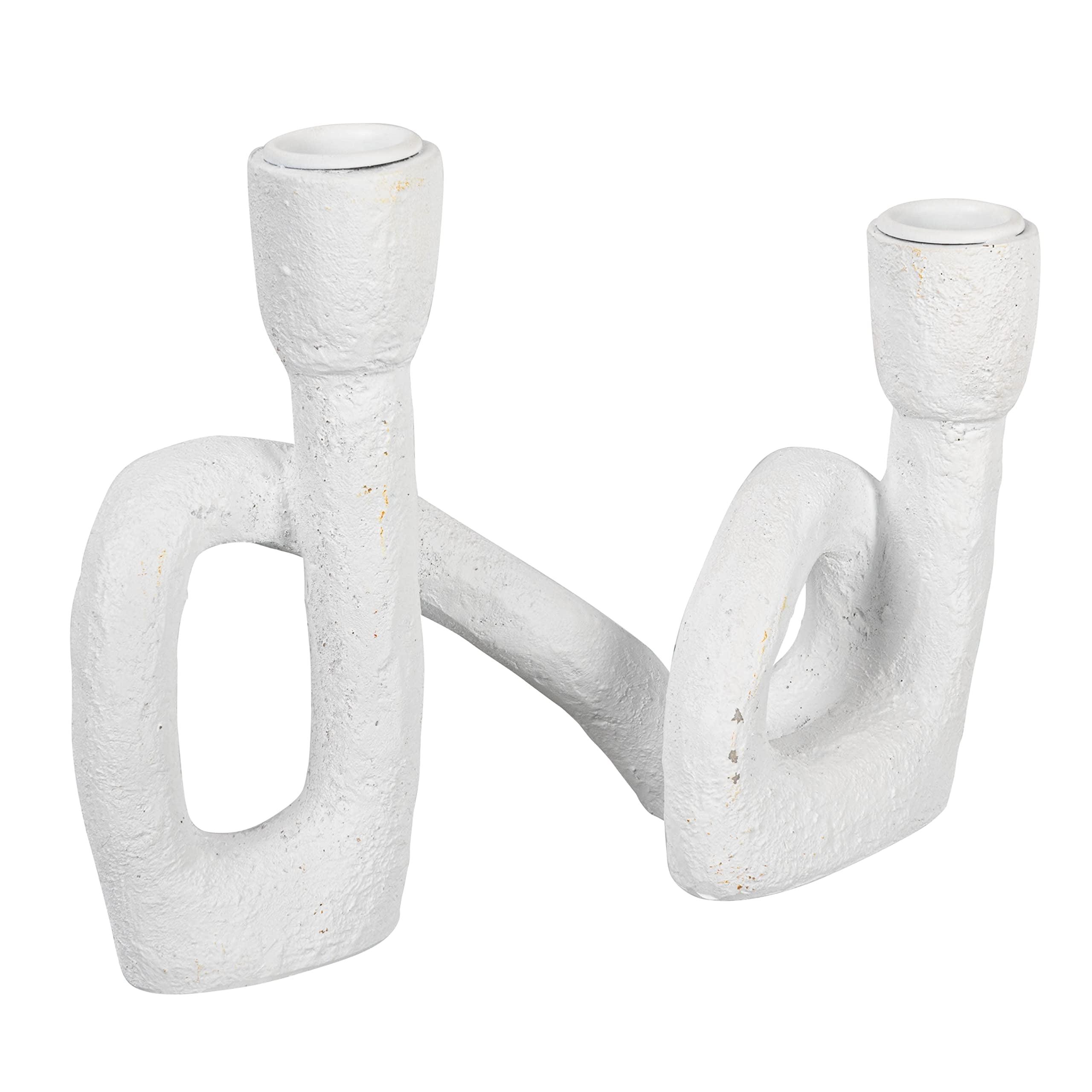 Bloomingville Modern Sculptural Double Taper Candle Holder, White