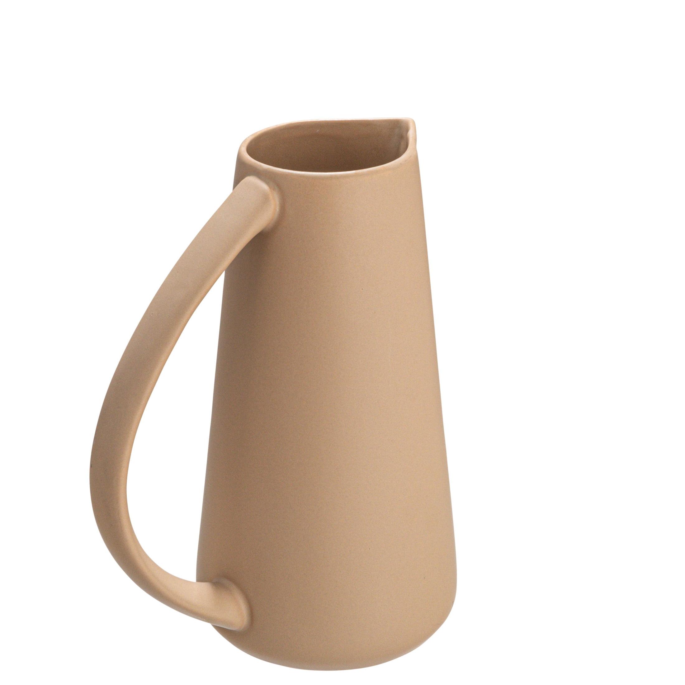 Putty Beige Modern Stoneware Pitcher with Handle, 7-inch