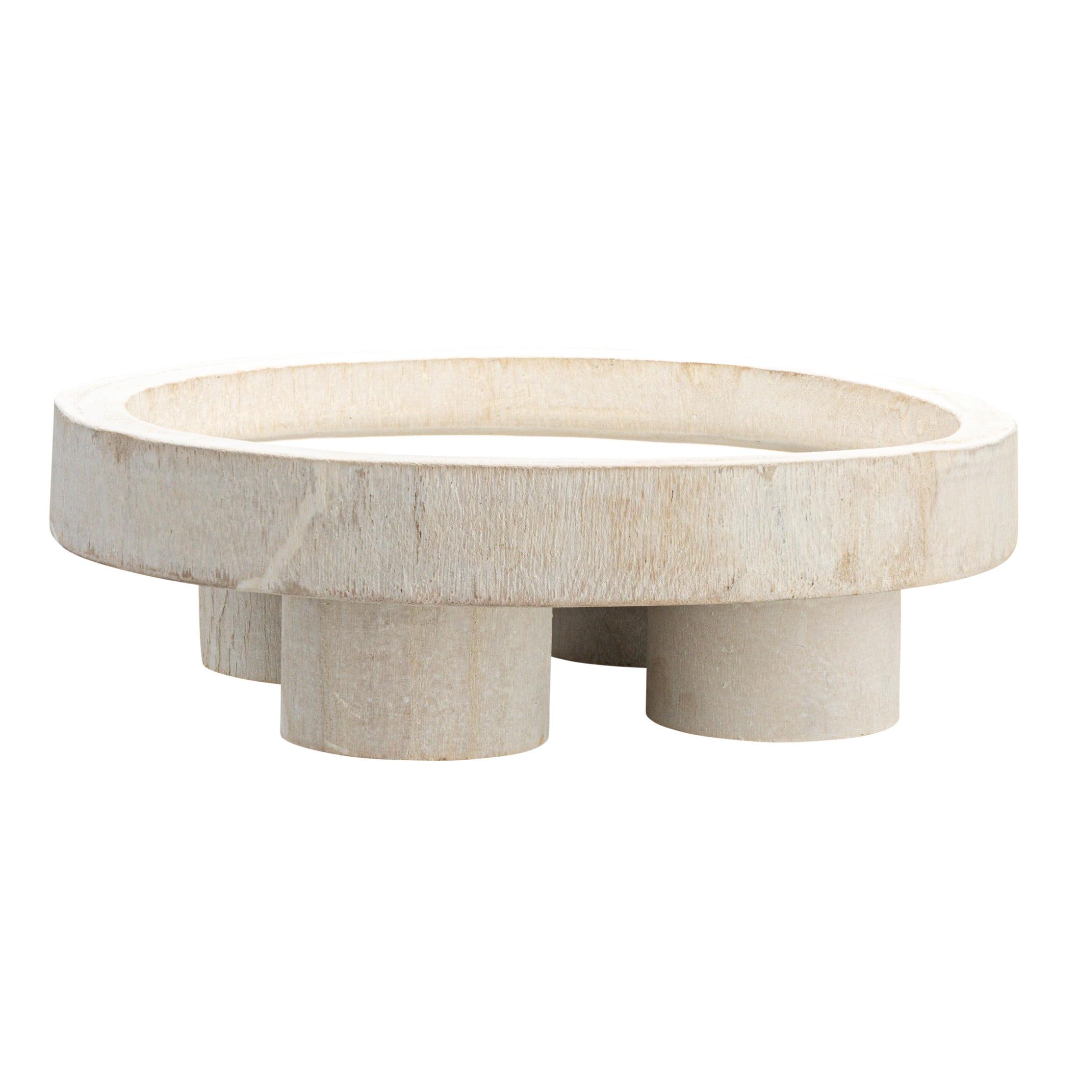 Whitewash Paulownia Wood Round Pedestal Tray