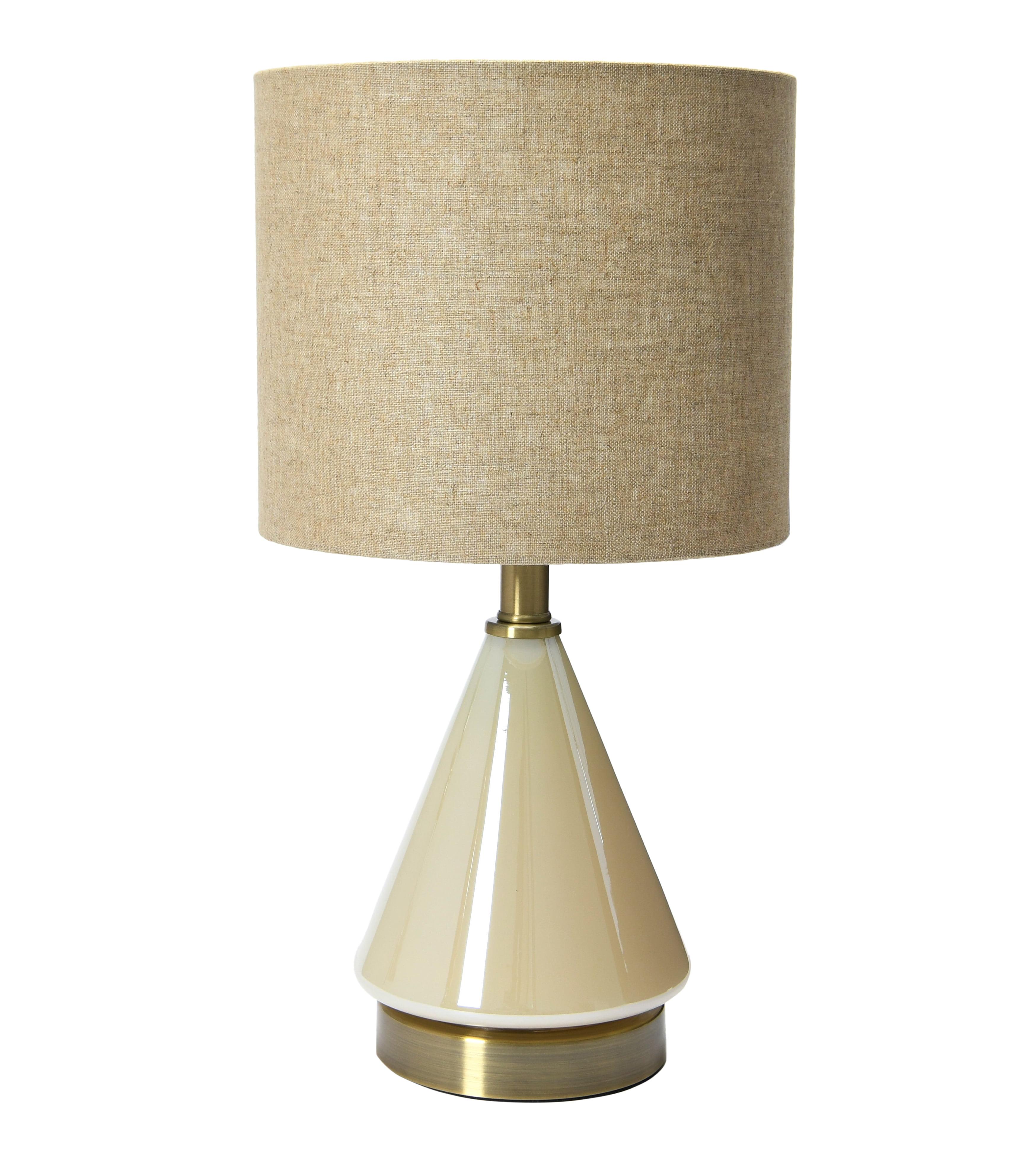 Cream Glass and Bronze Table Lamp with Linen Shade