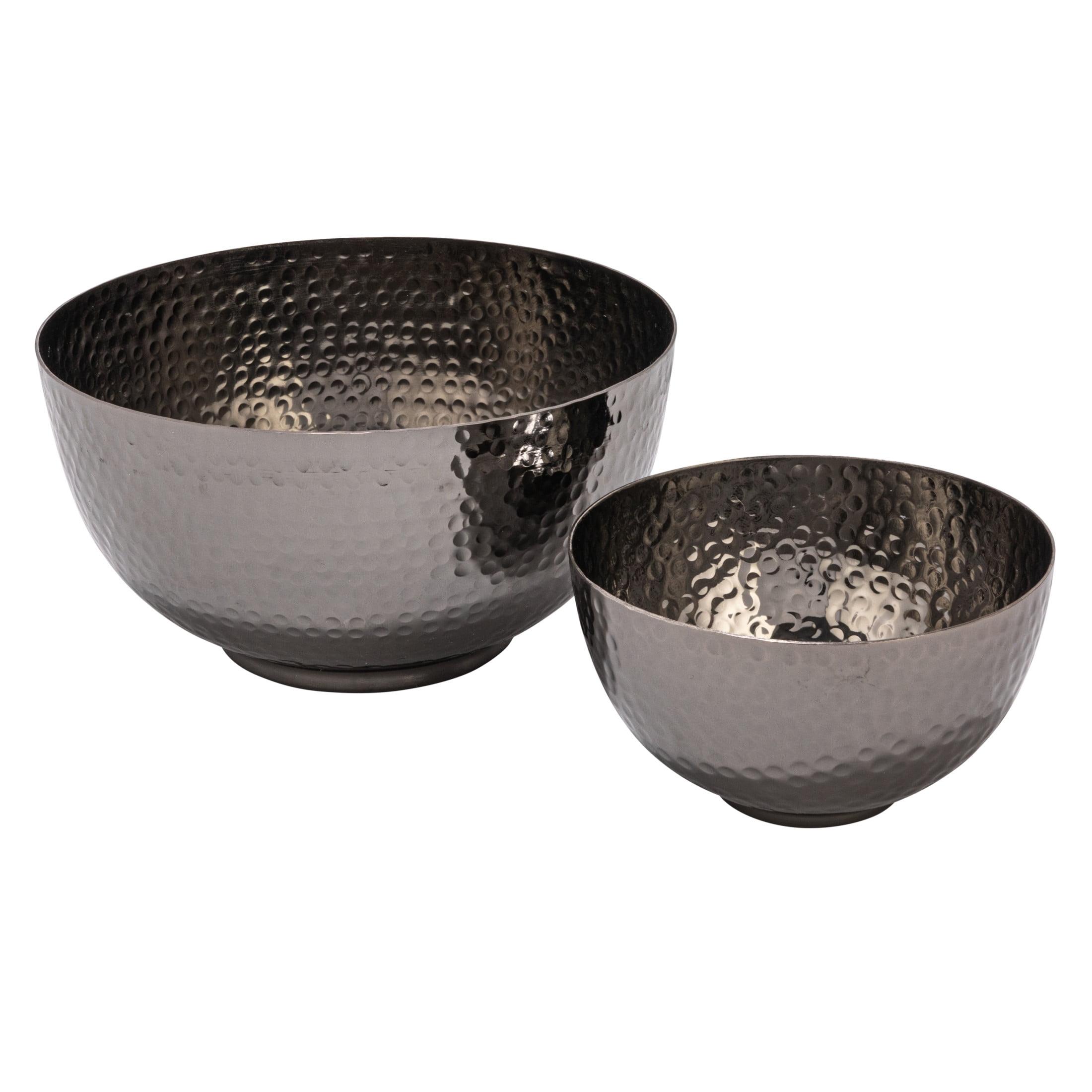 Bloomingville Round Hammered Metal Bowls, Set of 2 Sizes, Oxidized Silver Finish