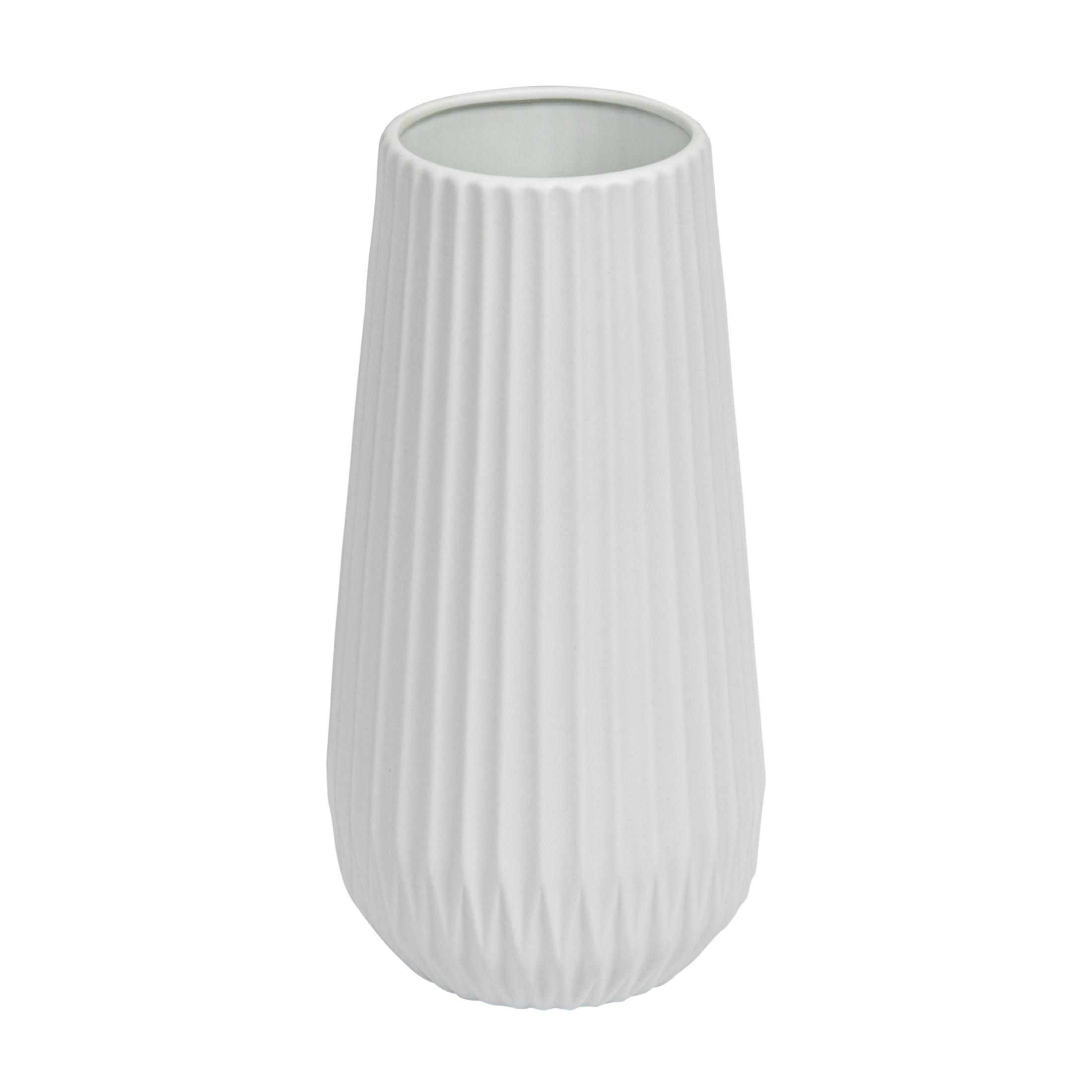 Matte White Ceramic Fluted Vase, 11.5"