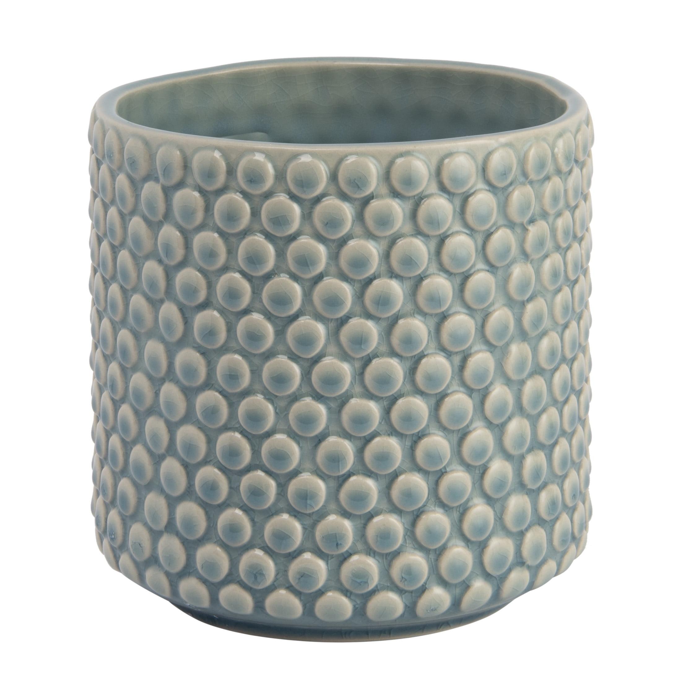 Sky Blue Stoneware Planter Pot with Playful Polka Dots, 6 in