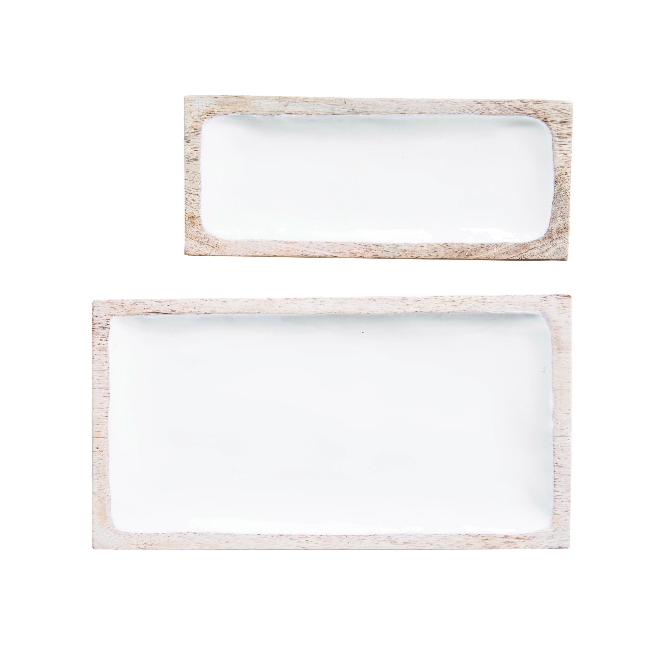 Set of 2 Enameled Mango Wood Trays White - Storied Home: Basket Design, Nightstand Accessory, Rustic Charm