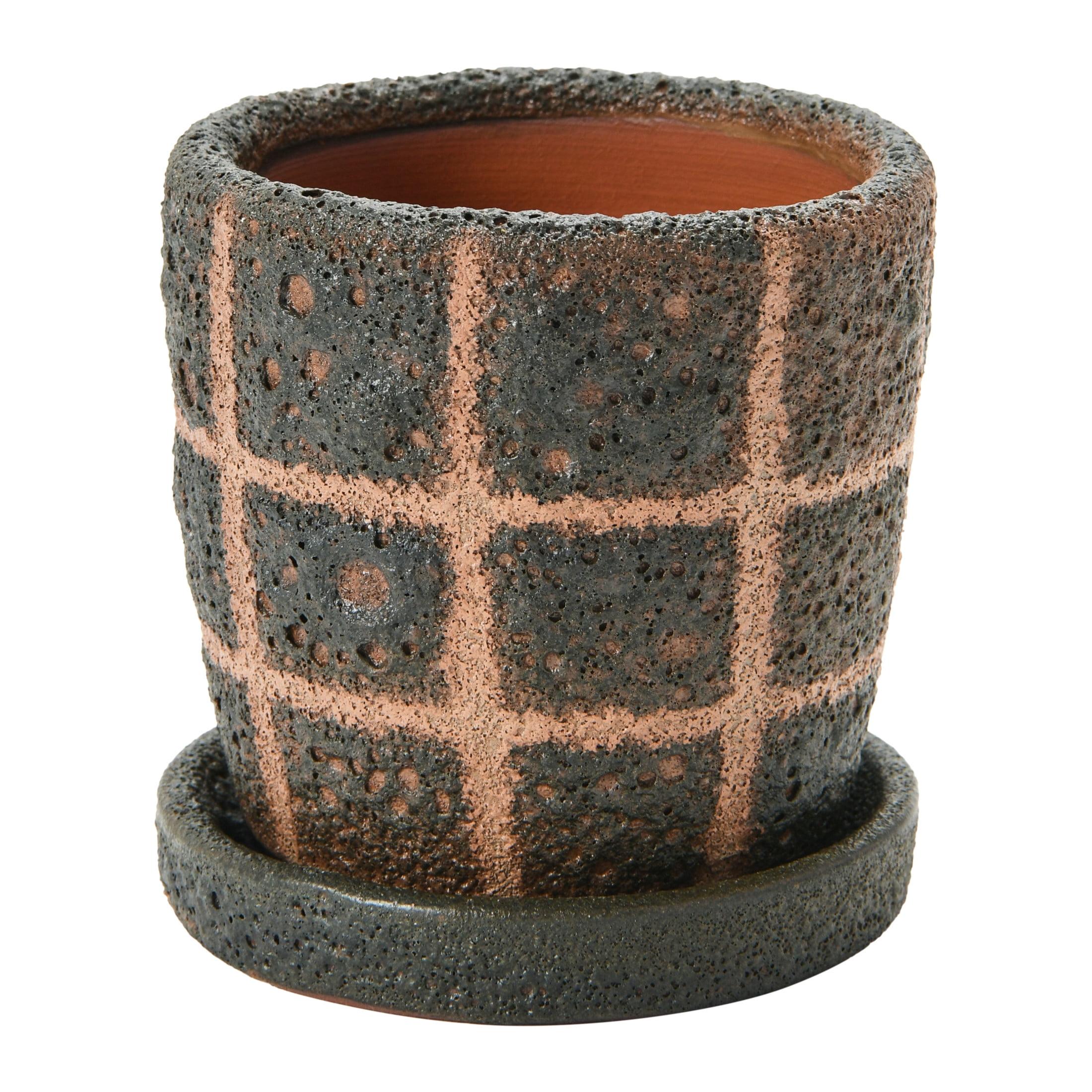 Bloomingville Terra-Cotta Planter with Grid Pattern, Black, Set of 2