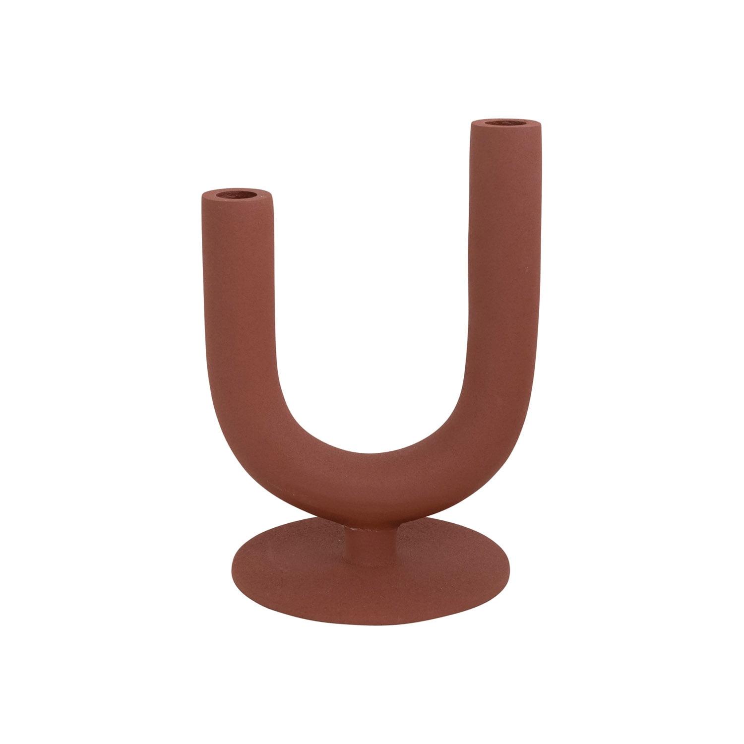 Matte Russet Asymmetrical Double Taper Metal Candleholder