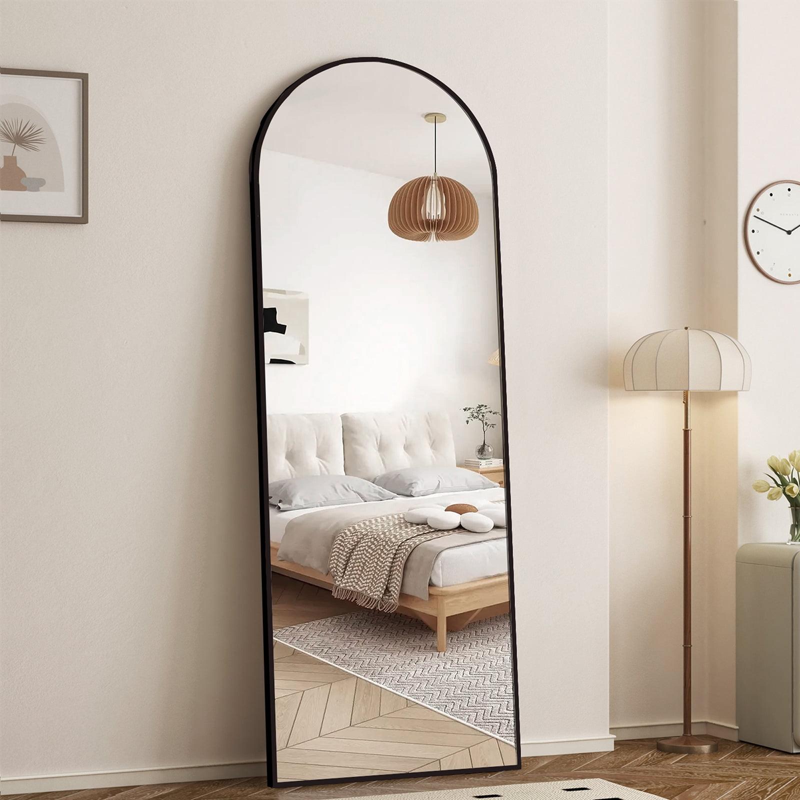 Blorly 21" x 64" Black Modern Arched Full Length Wall Mirror,Body Floor Mirror with Stand