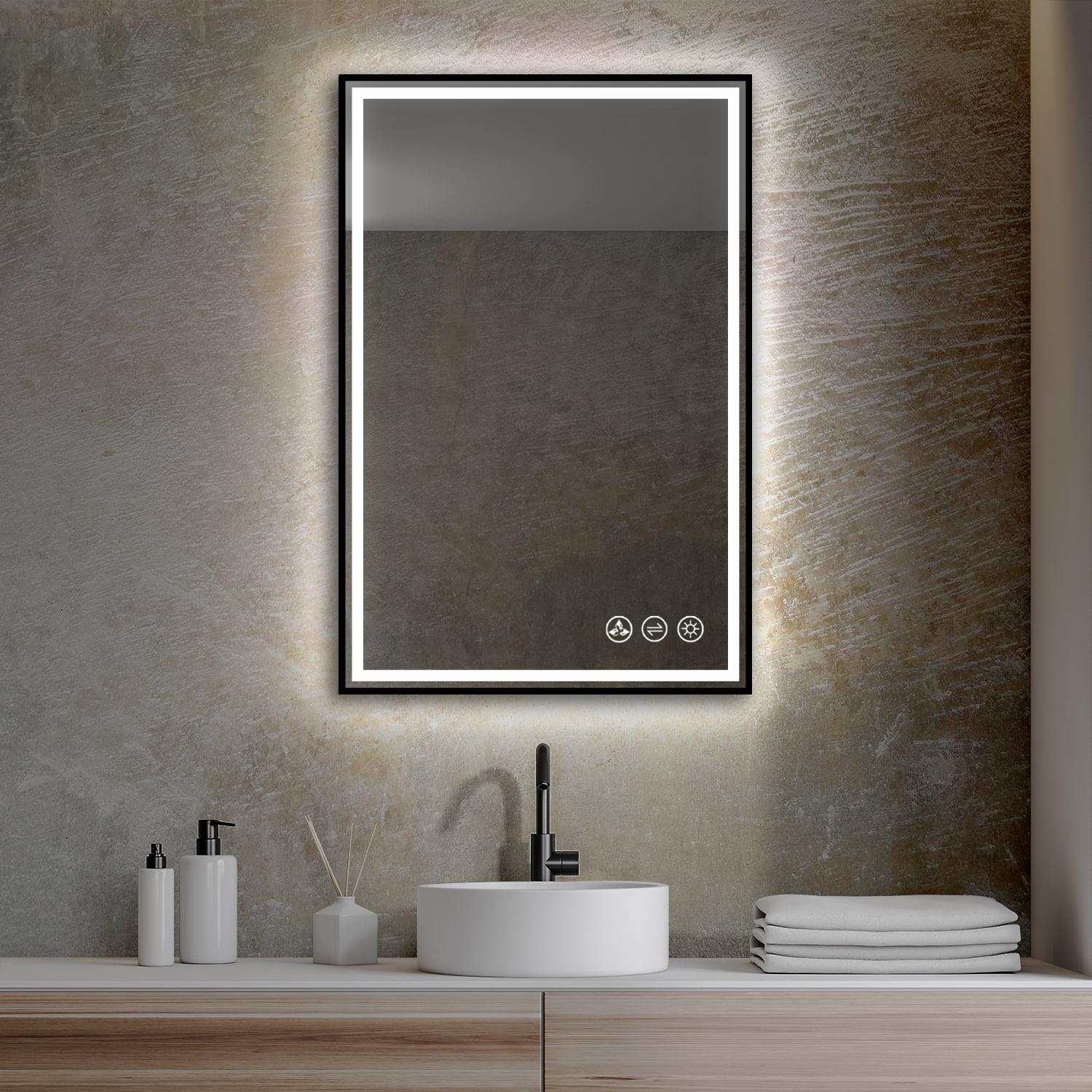 Elegant 24x36 Rectangular Vanity Mirror with Adjustable LED Lighting, Silver and Gold