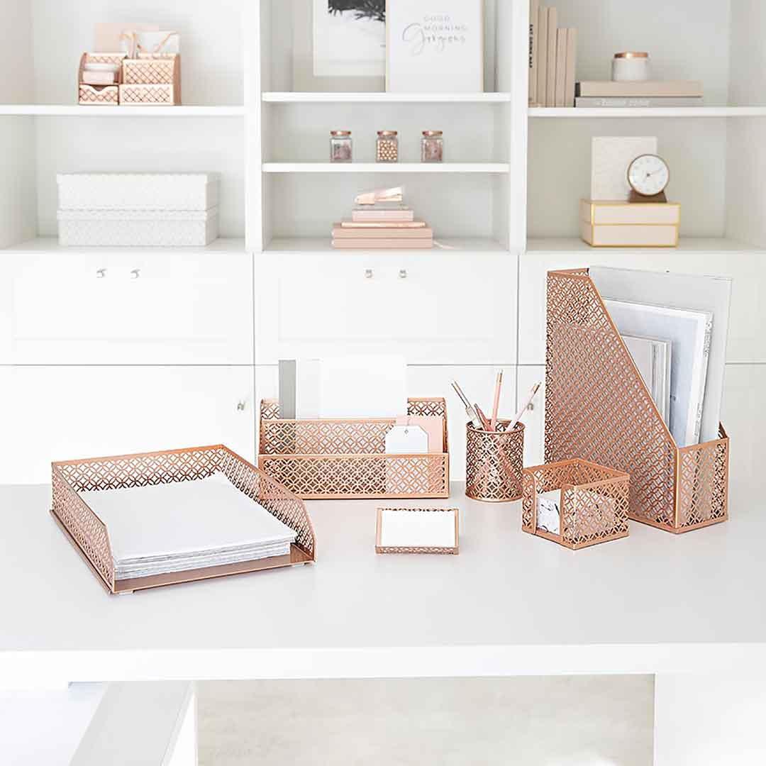 Blu Monaco 6 Piece Rose Gold Desk Organizer Set - Desk Sets- Office Set- Rose Gold Desk Accessories - Desktop Organization