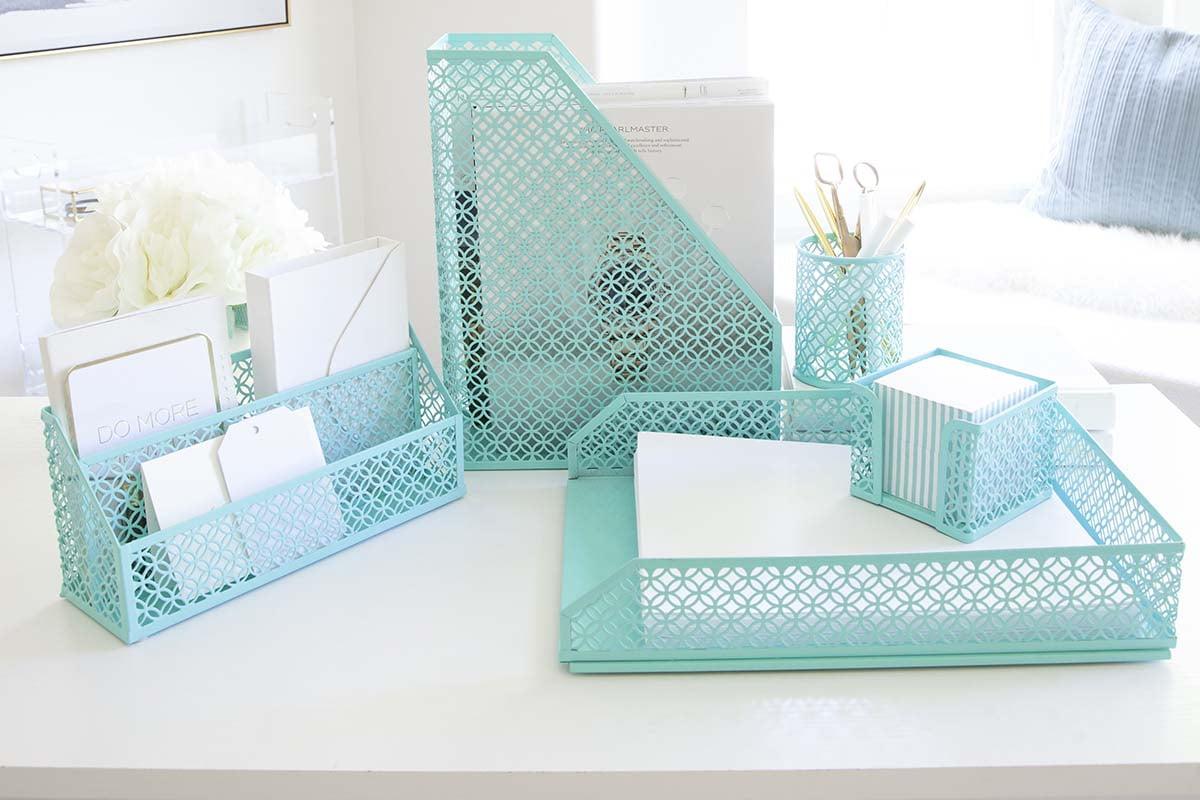 Blu Monaco Aqua 6 Piece Cute Desk Organizer Set - Desk Organizers and Accessories for Women - Cute Office Desk Accessories - Desktop Organization