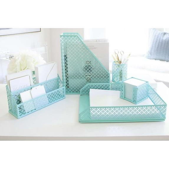 Blu Monaco Aqua 6 Piece Cute Desk Organizer Set - Desk Organizers and Accessories for Women - Cute Office Desk Accessories - Desktop Organization