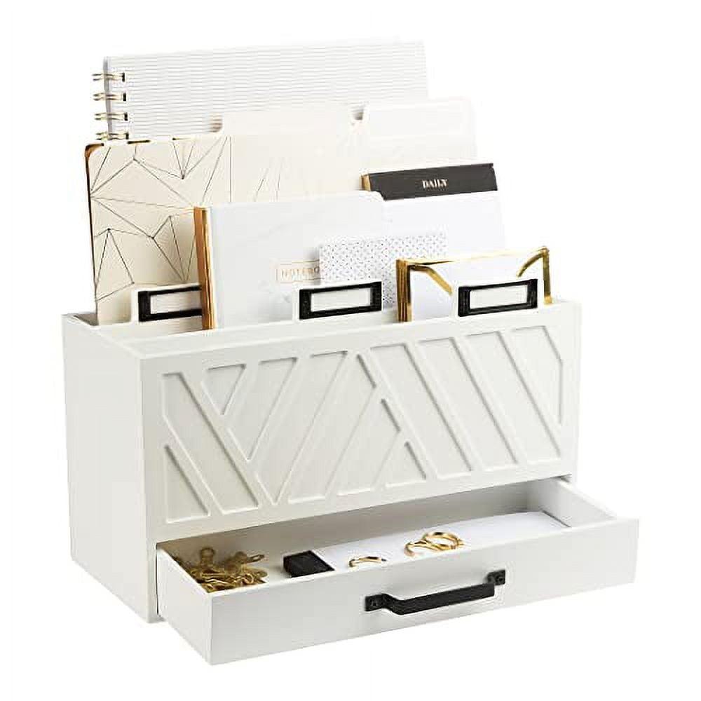 White Wooden 3-Tier Mail Organizer with Drawer