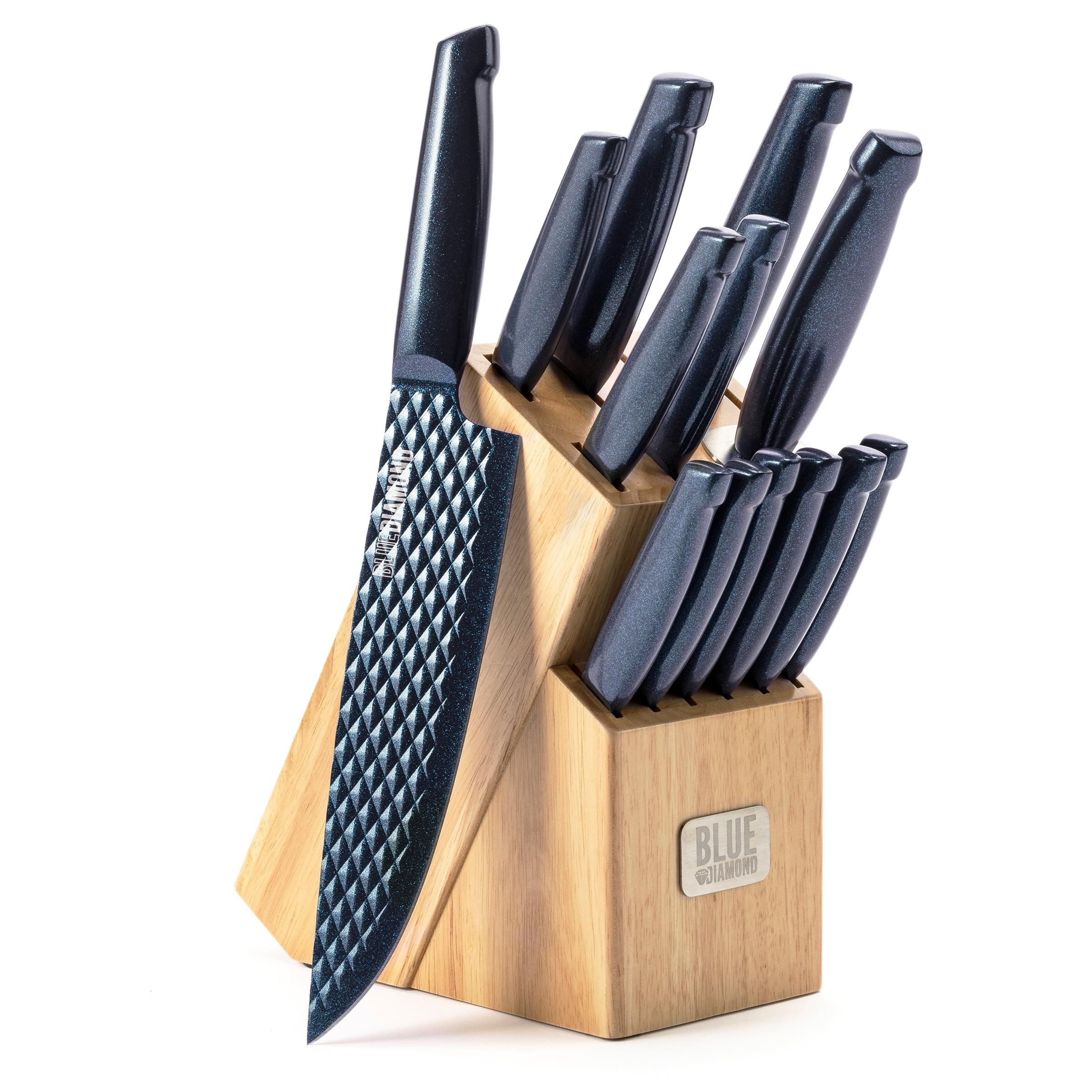 Blue Diamond 14-Piece Stainless Steel Knife Set with Wood Block