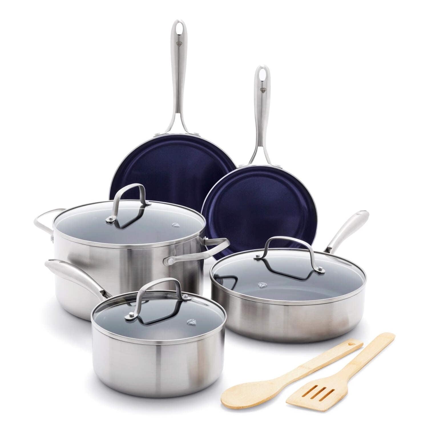 Stainless Steel and Blue Nonstick 10-Piece Cookware Set