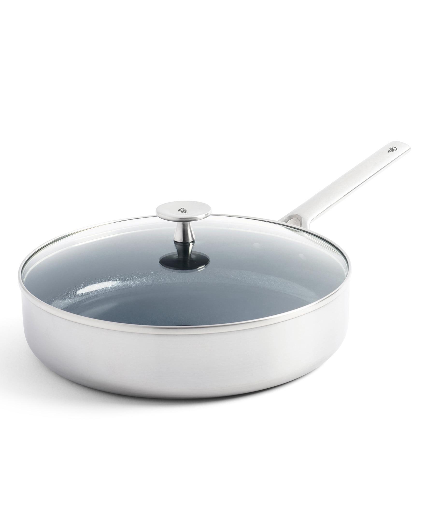 Blue Diamond Blue Diamond Cookware Tri-Ply Stainless Steel Ceramic Nonstick, 3.75QT Saute Pan Jumbo Cooker With Lid, PFAS-Free, Multi Clad, Induction, Dishwasher Safe, Oven Safe, Silver