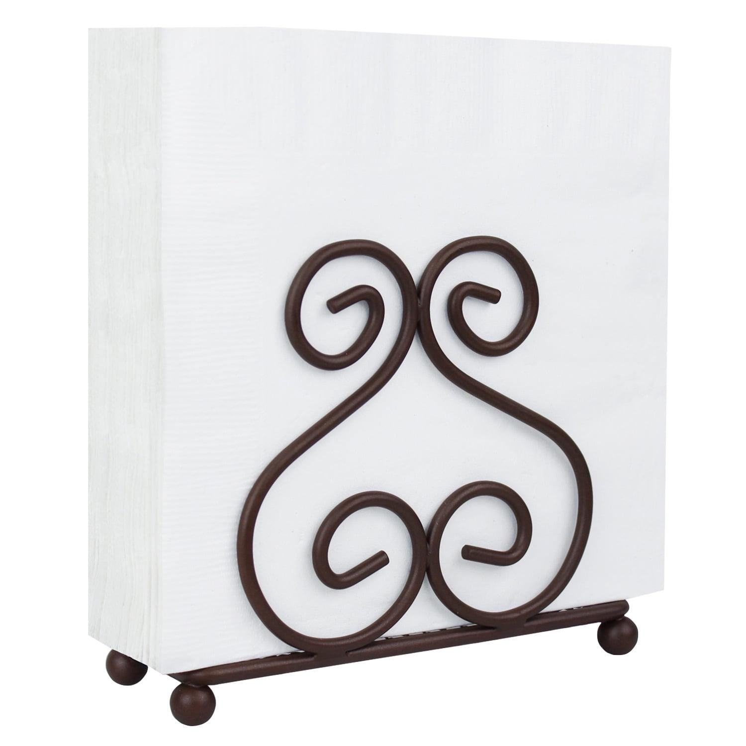 Blue Donuts Scroll Collection Steel Napkin Holder Freestanding Tissue Dispenser Organizer for Kitchen Countertop, Durable, Sturdy, Home Décor - Bronze