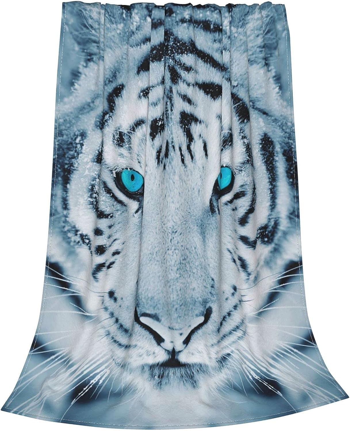 Blue Eyes White Tiger Fleece Throw Blanket 50" x 60"