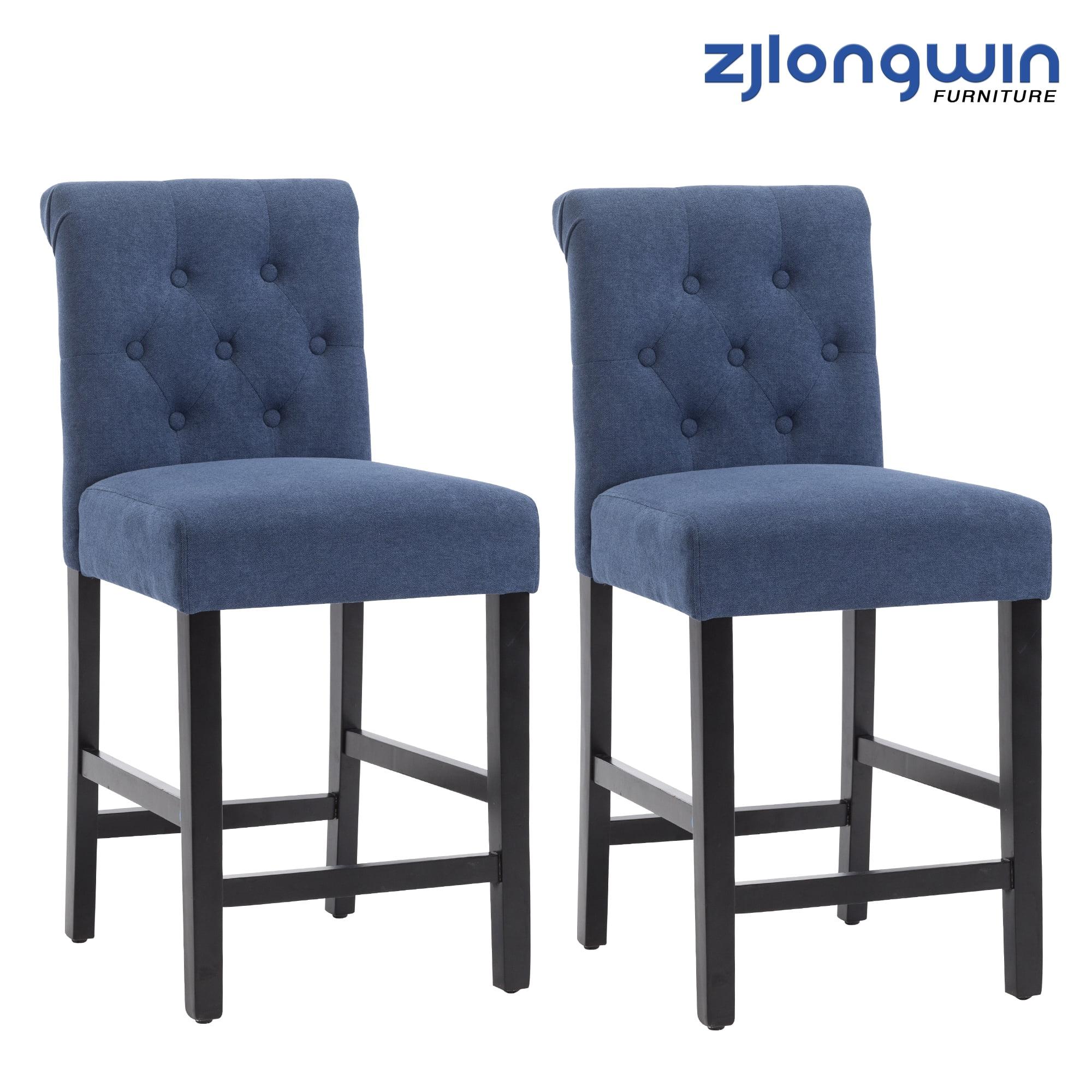 Blue Fabric Upholstered Counter Height Barstool Dining Chairs with Button-Tufted , Set of 2