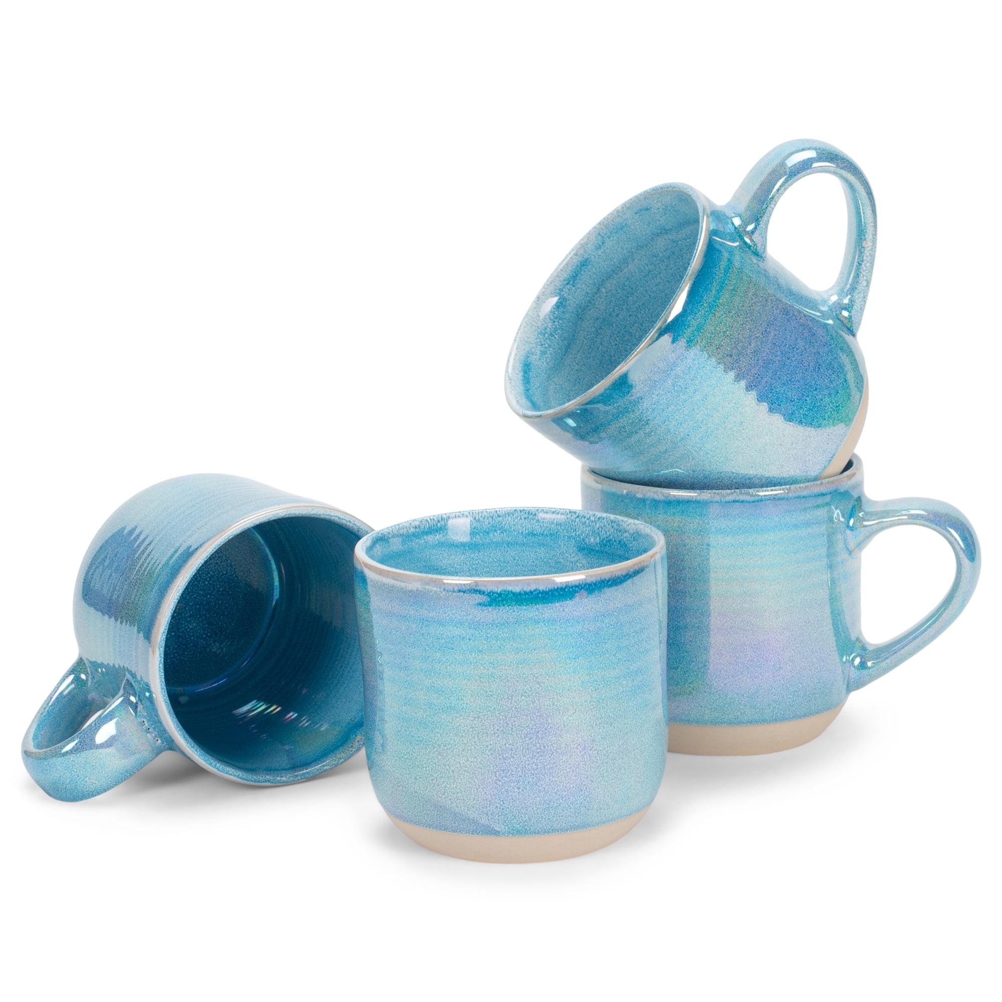 Blue Glossy Ceramic 12 oz Microwave Safe Mug Set