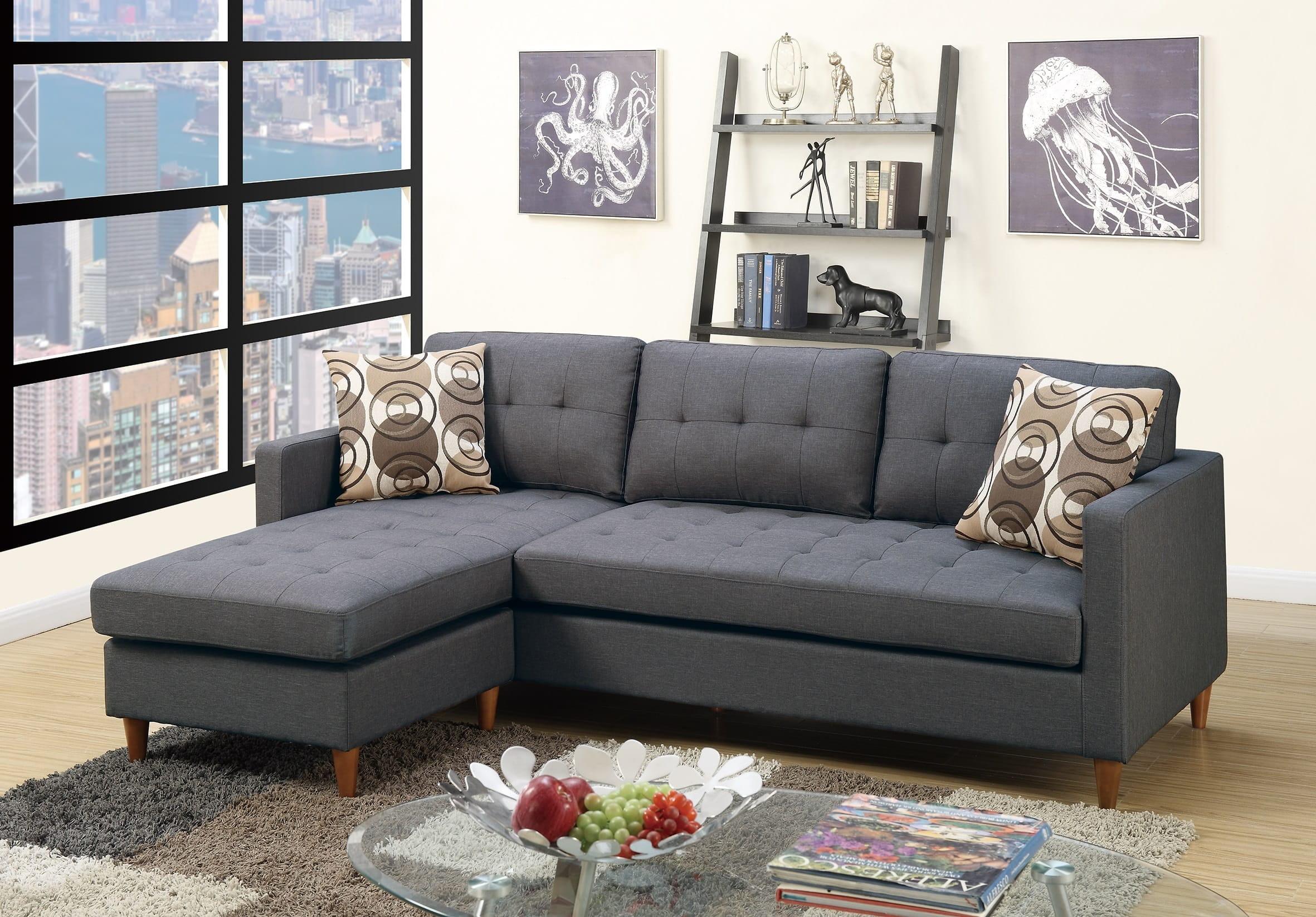 Gray Tufted Fabric Reception Sectional Sofa Set with Pillow Back