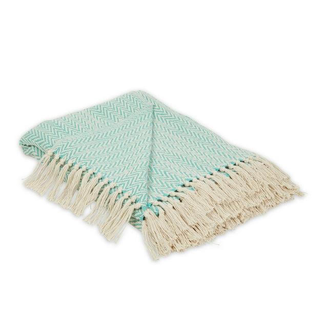 50"x60" Handloom Chevron Throw Blanket Aqua Blue - Design Imports: Cotton, Woven, Lightweight