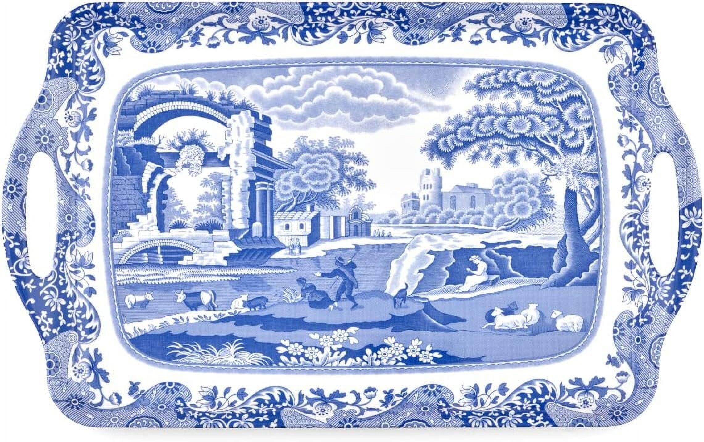 Pimpernel Blue Italian Large Melamine Hndld Tray 18.9 X11.6"