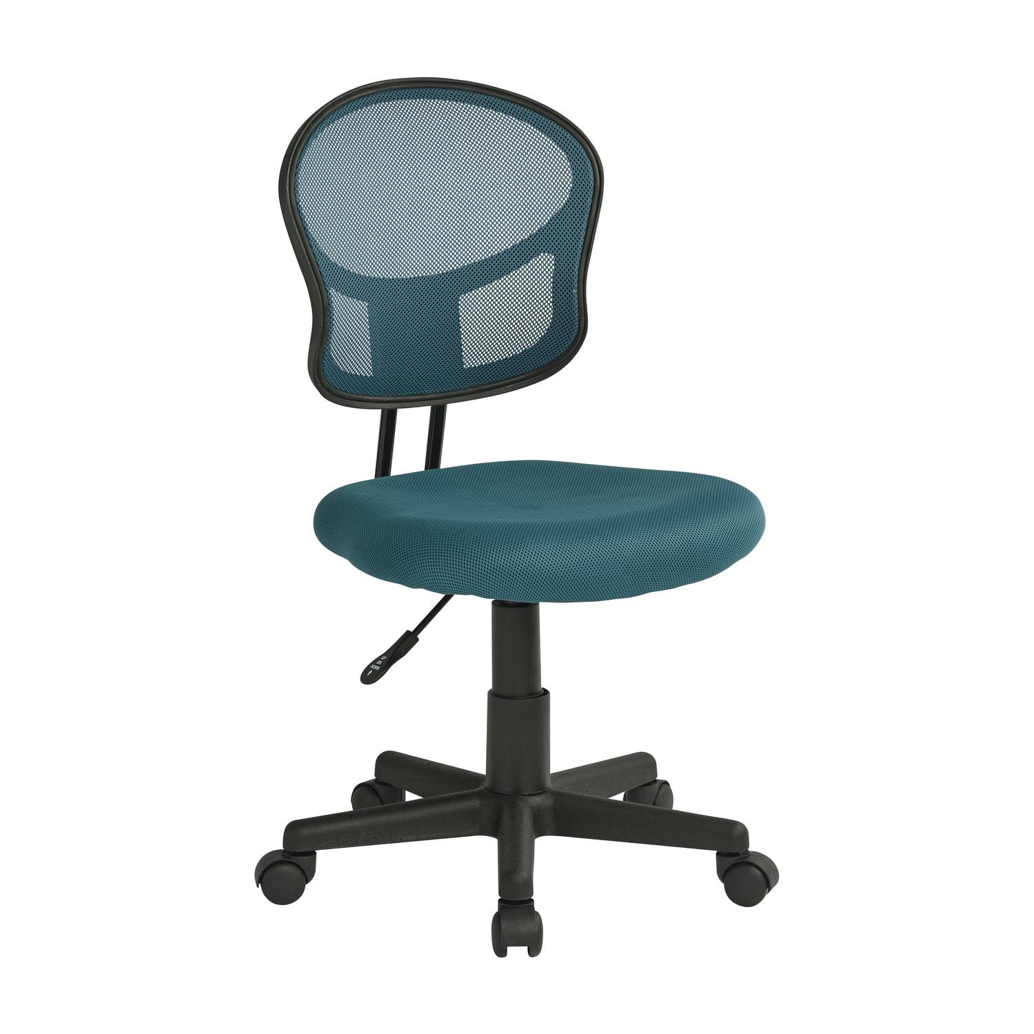 Armless Blue Mesh and Wood Swivel Task Chair