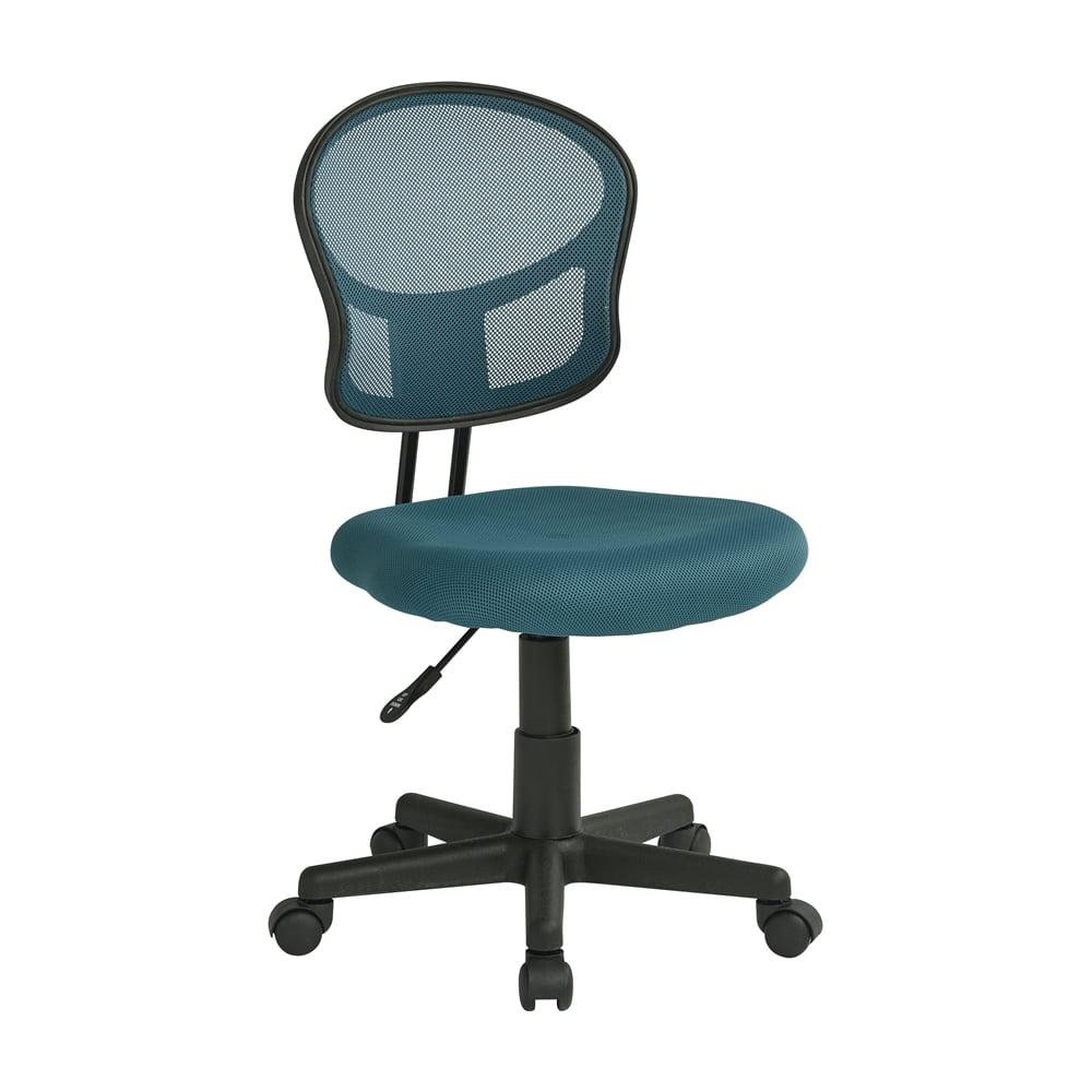 Armless Blue Mesh and Wood Swivel Task Chair