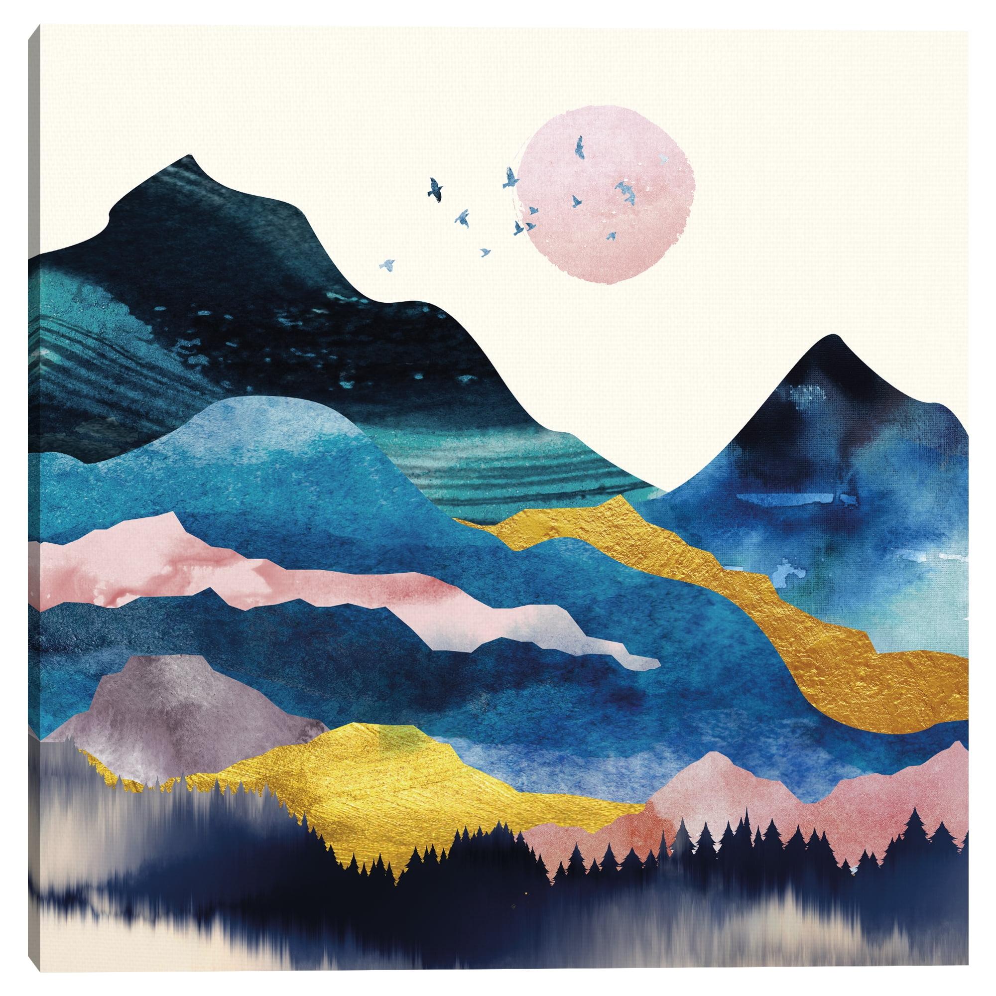 Blue and Gold Mountainscape Canvas Art Print for Kids