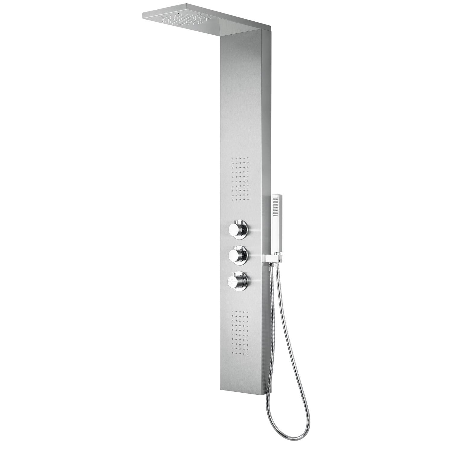 56'' Brushed Stainless Steel Shower Panel with Rainfall Showerhead