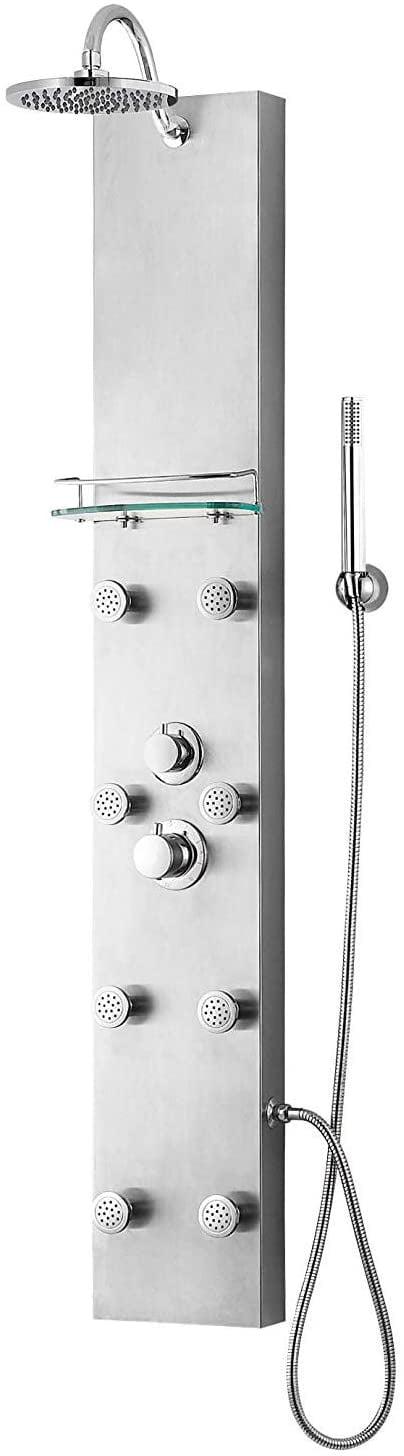 57'' Brushed Stainless Steel Shower Panel with Adjustable Head