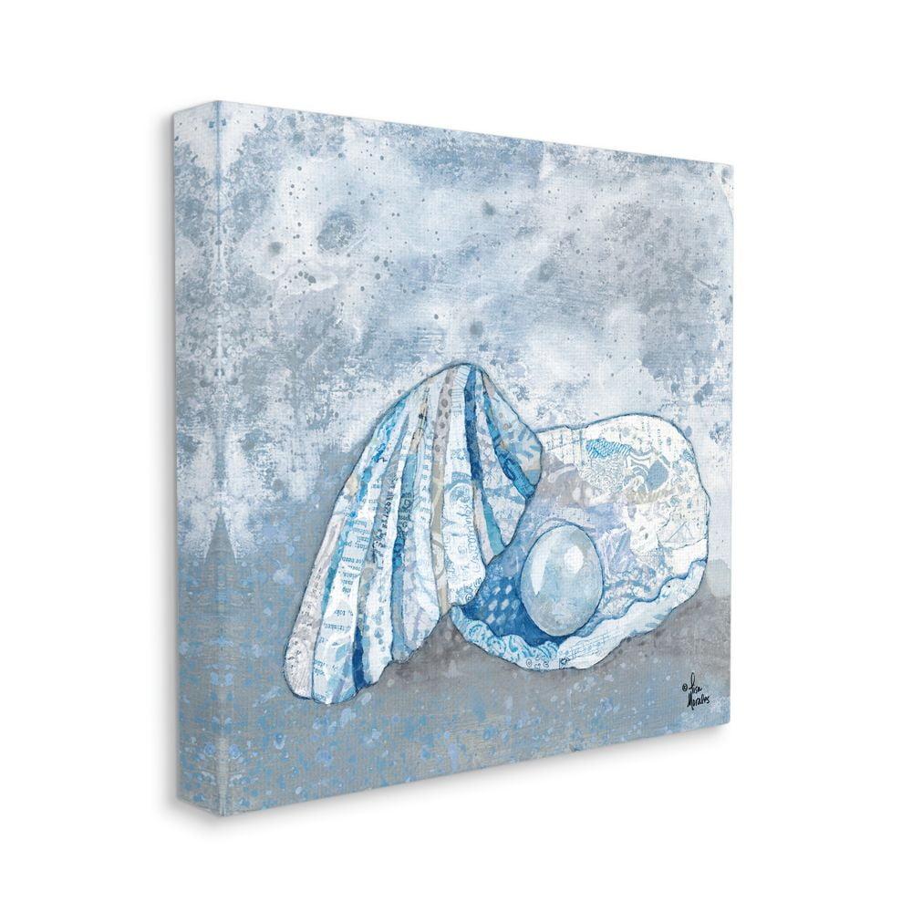Blue Ocean Pearl with Collage Patterned Seashell Animals & Insects Gallery-Wrapped Canvas Print Wall Art, 17x17