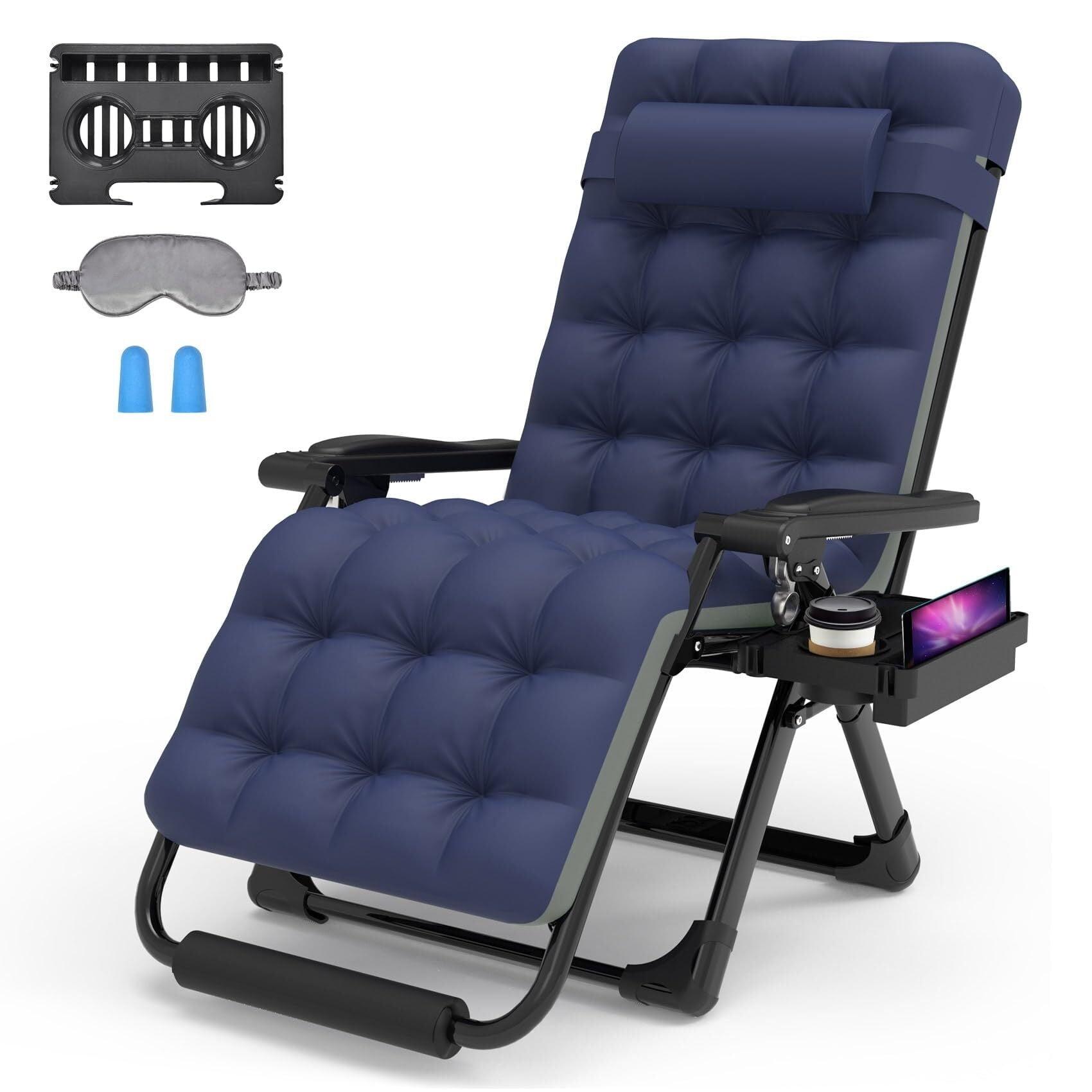 Blue Steel Zero Gravity Recliner with Cushions and Cup Holder