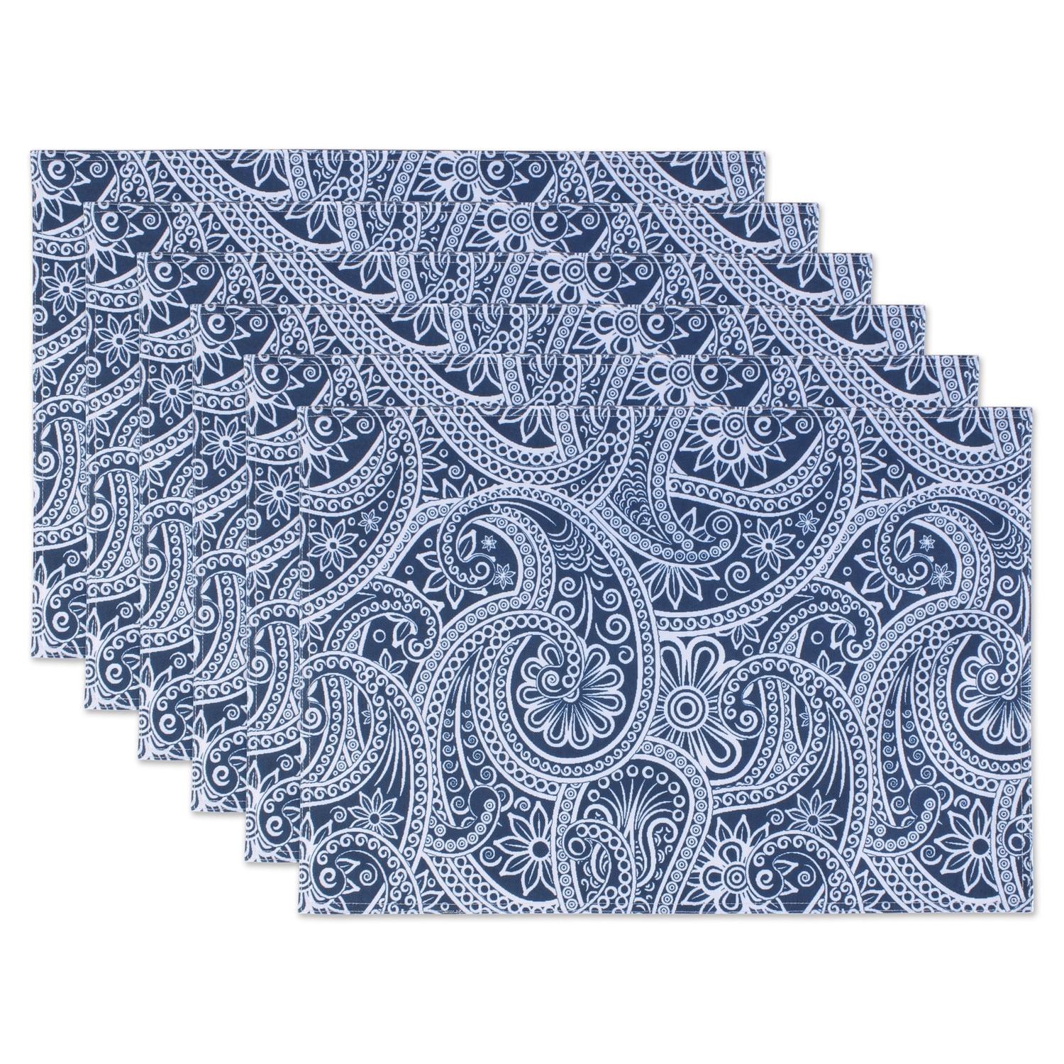 Blue Paisley Waterproof Outdoor Fabric Placemats Set of 6