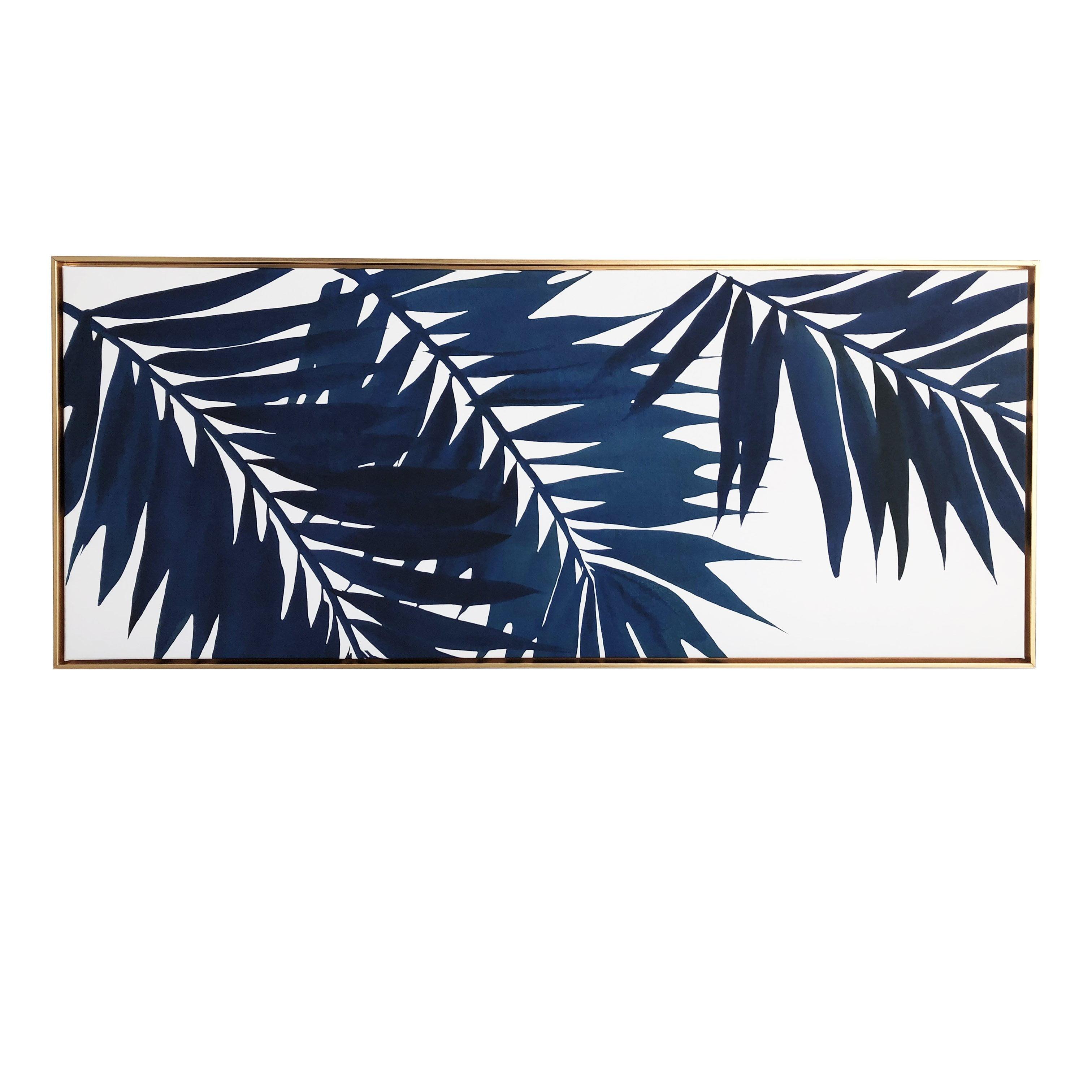 19" x 45" Palms Floating Framed Wall Canvas Blue - Gallery 57: Modern Nautical Digital Art, Gold Frame