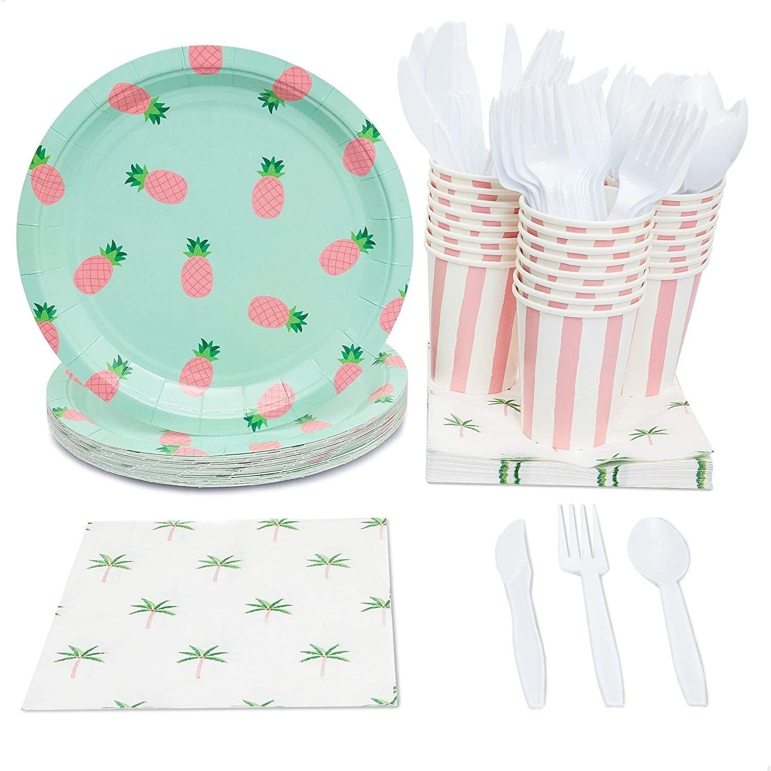 Tropical Pineapple Party Supplies Set for 24 Guests