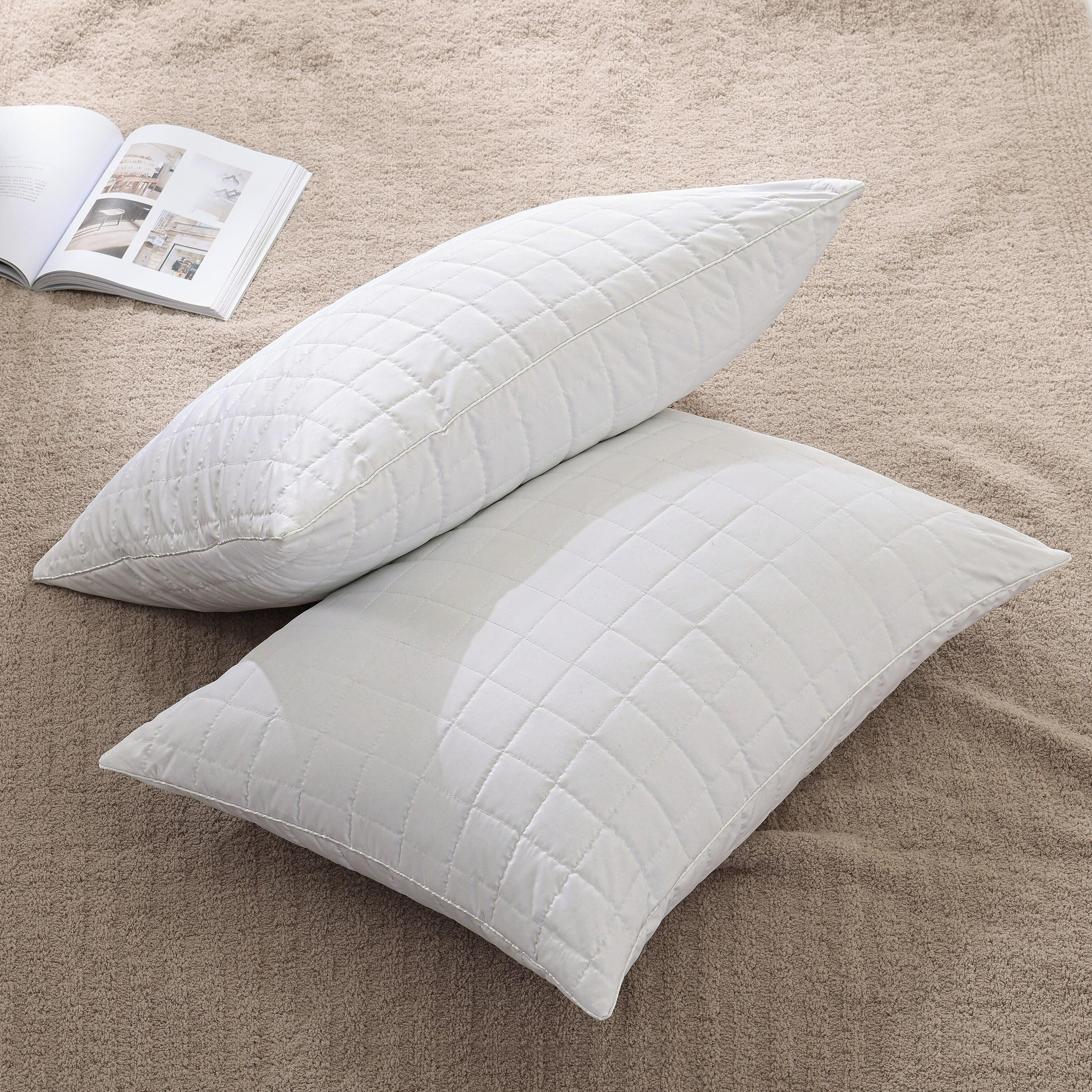 White Quilted Hypoallergenic Memory Foam Jumbo Pillows Set of 2