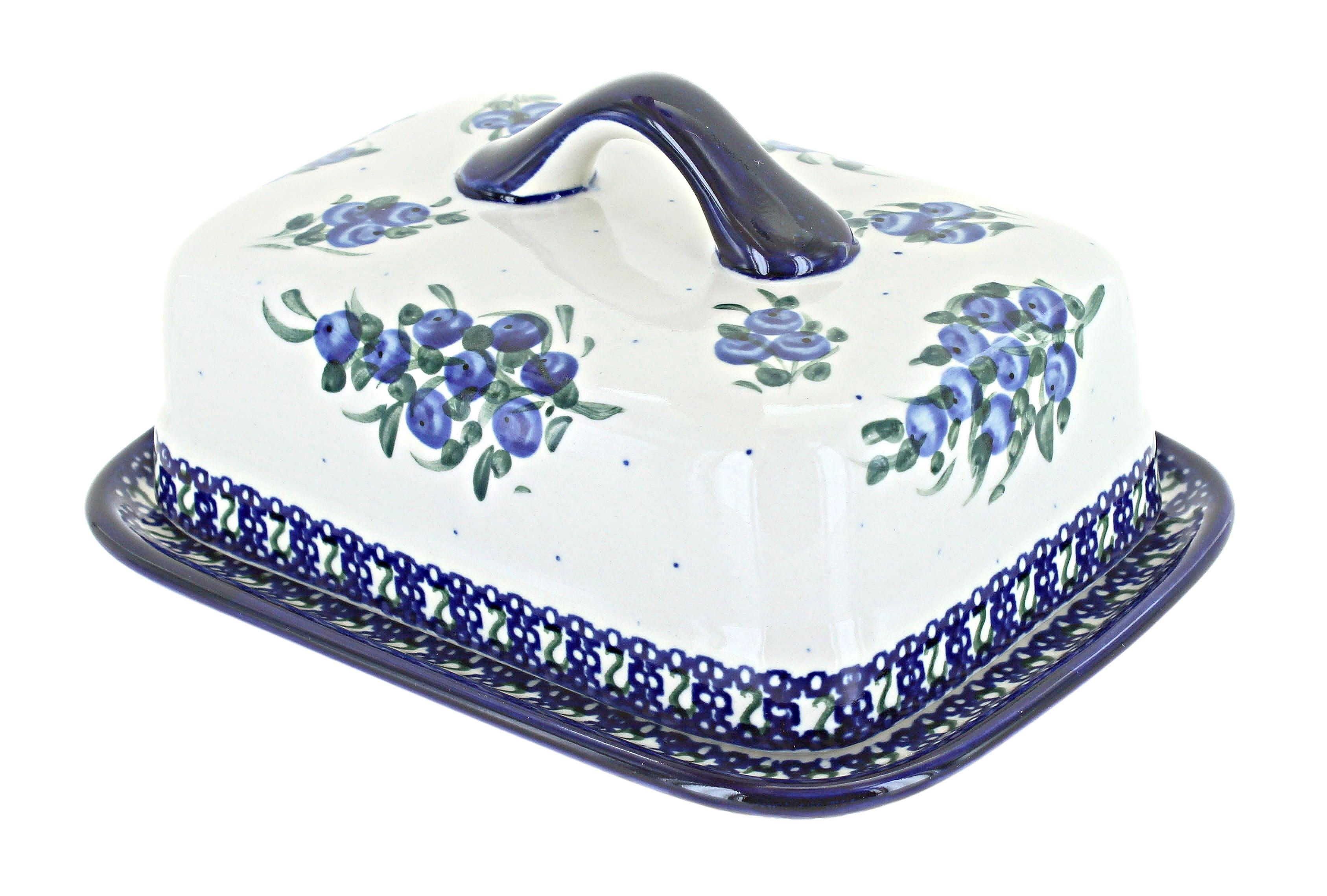 Handcrafted Blueberry Pattern Ceramic Square Butter Dish