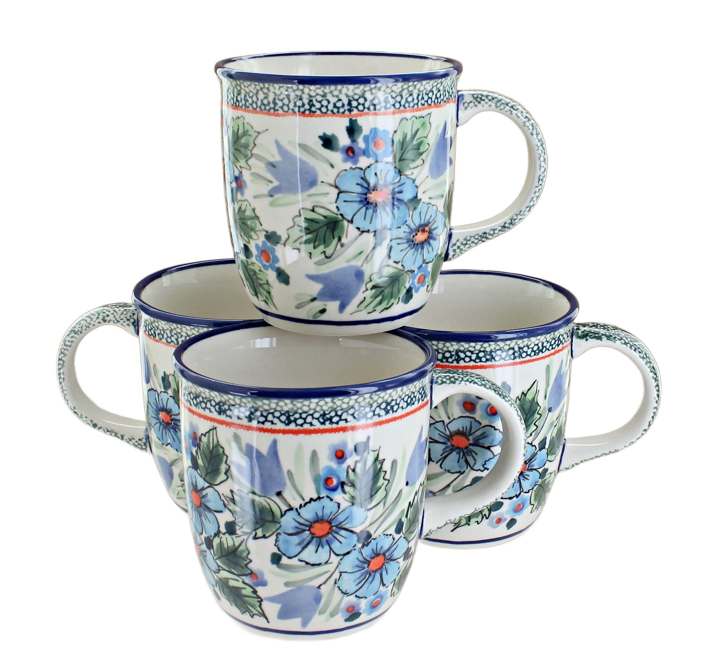 Blue Rose Polish Pottery Ballina 4 Piece Coffee Mug Set