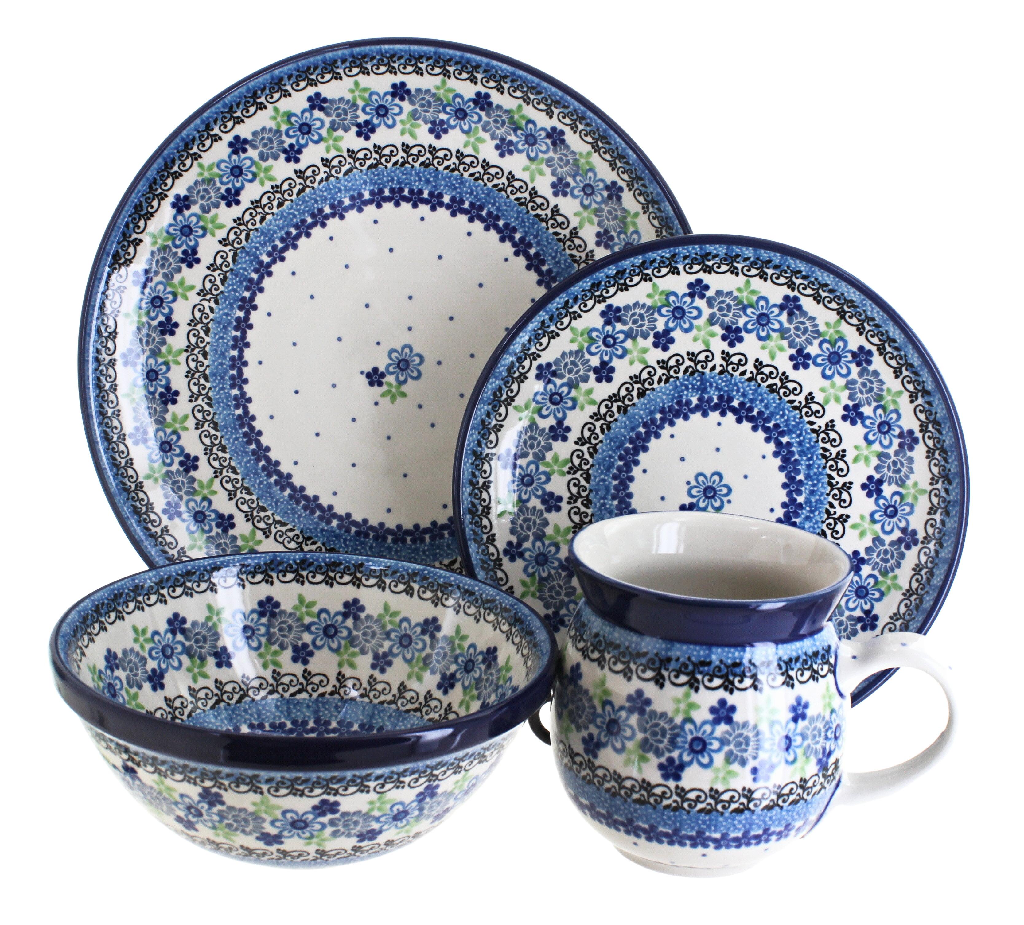 Blue Floral Ceramic 4-Piece Dinnerware Set