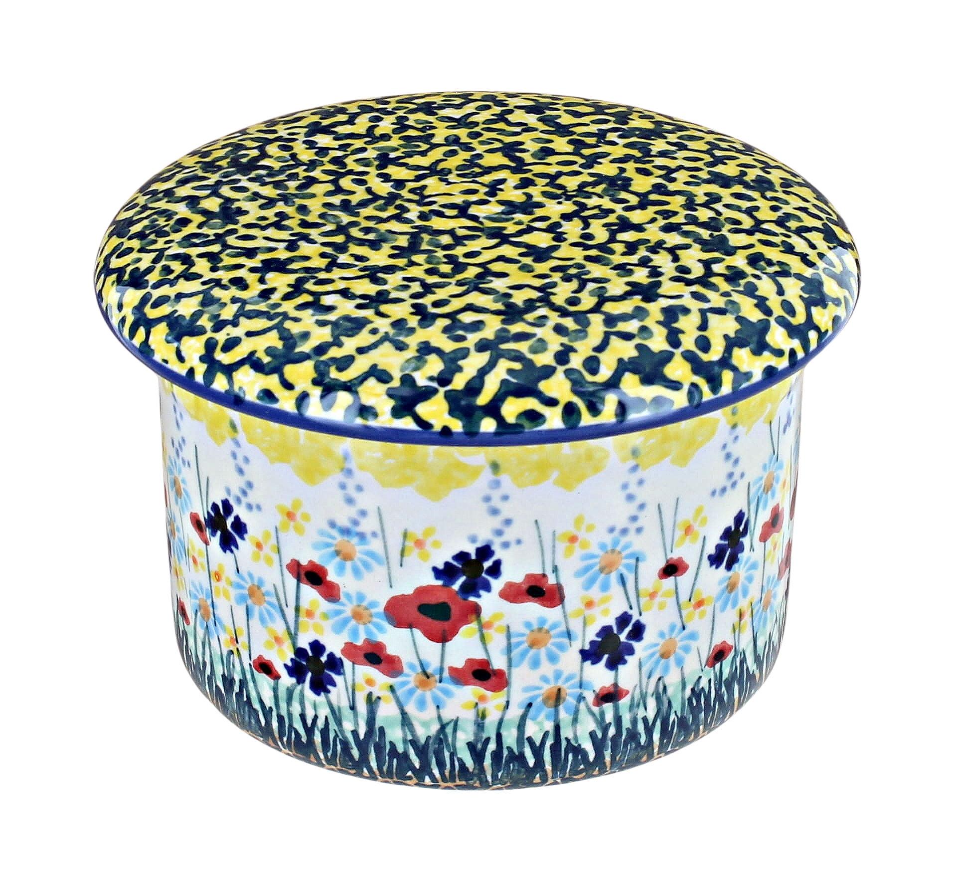 Blue Rose Polish Pottery Prairie Garden French Butter Dish